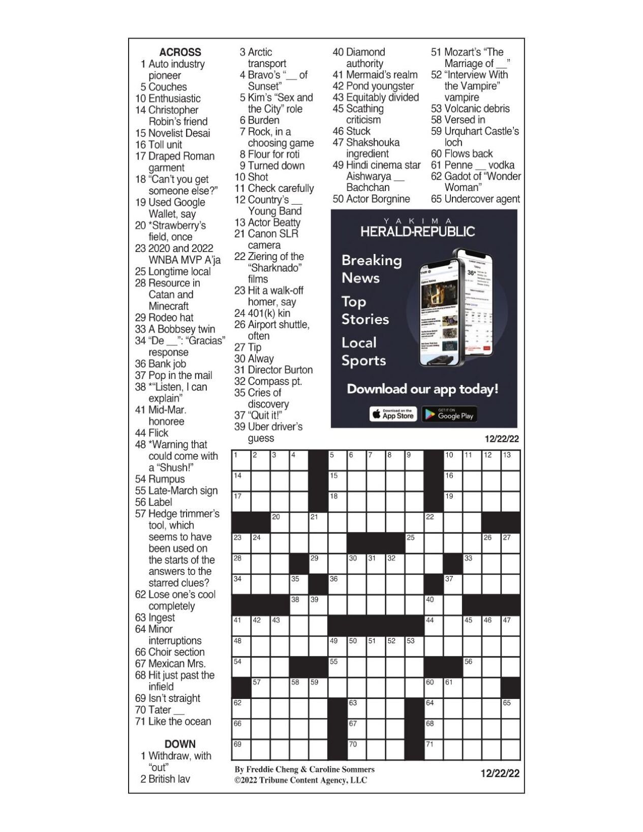 LA Times Crossword Dec. 22, 2022 Crosswords