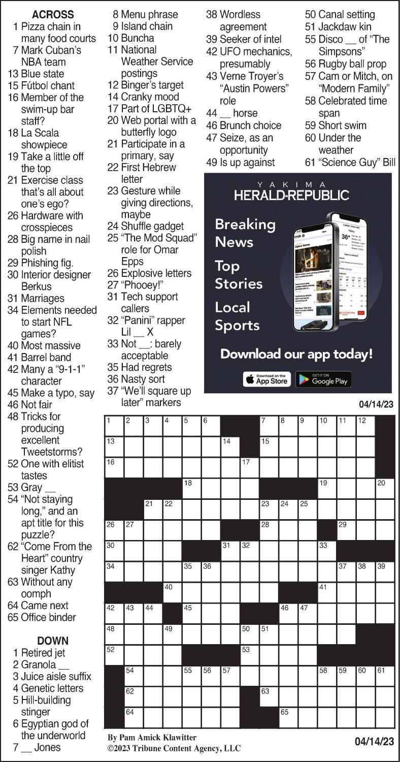 Crossword puzzle for April 16, 2023