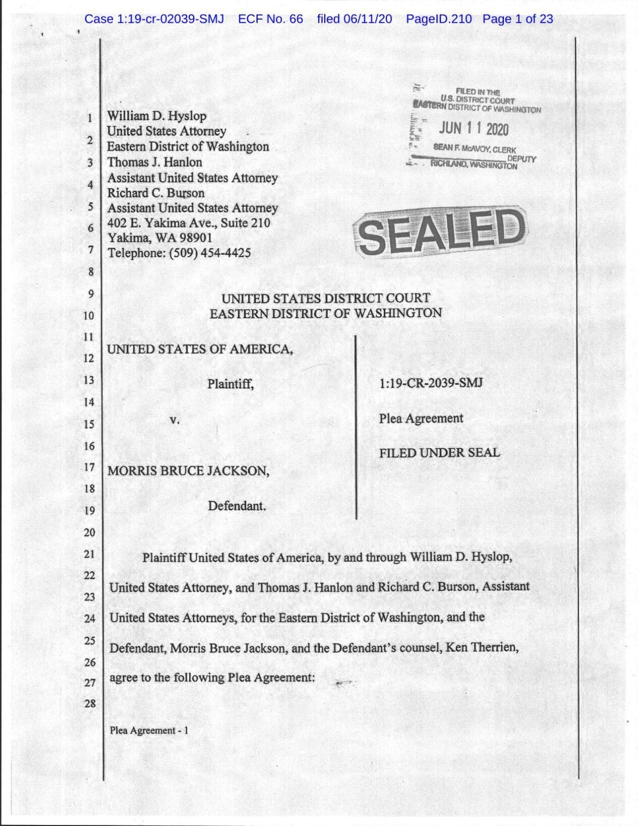 Morris Jackson plea agreement | | yakimaherald.com