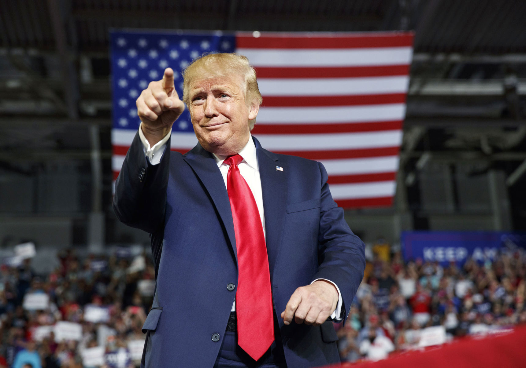 President Donald Trump speaking at a rally.