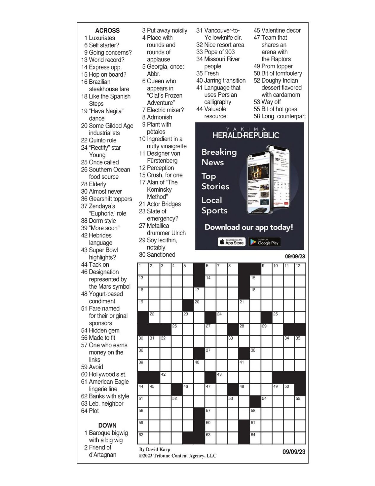 LA Times Crossword 1 Sep 23, Friday 