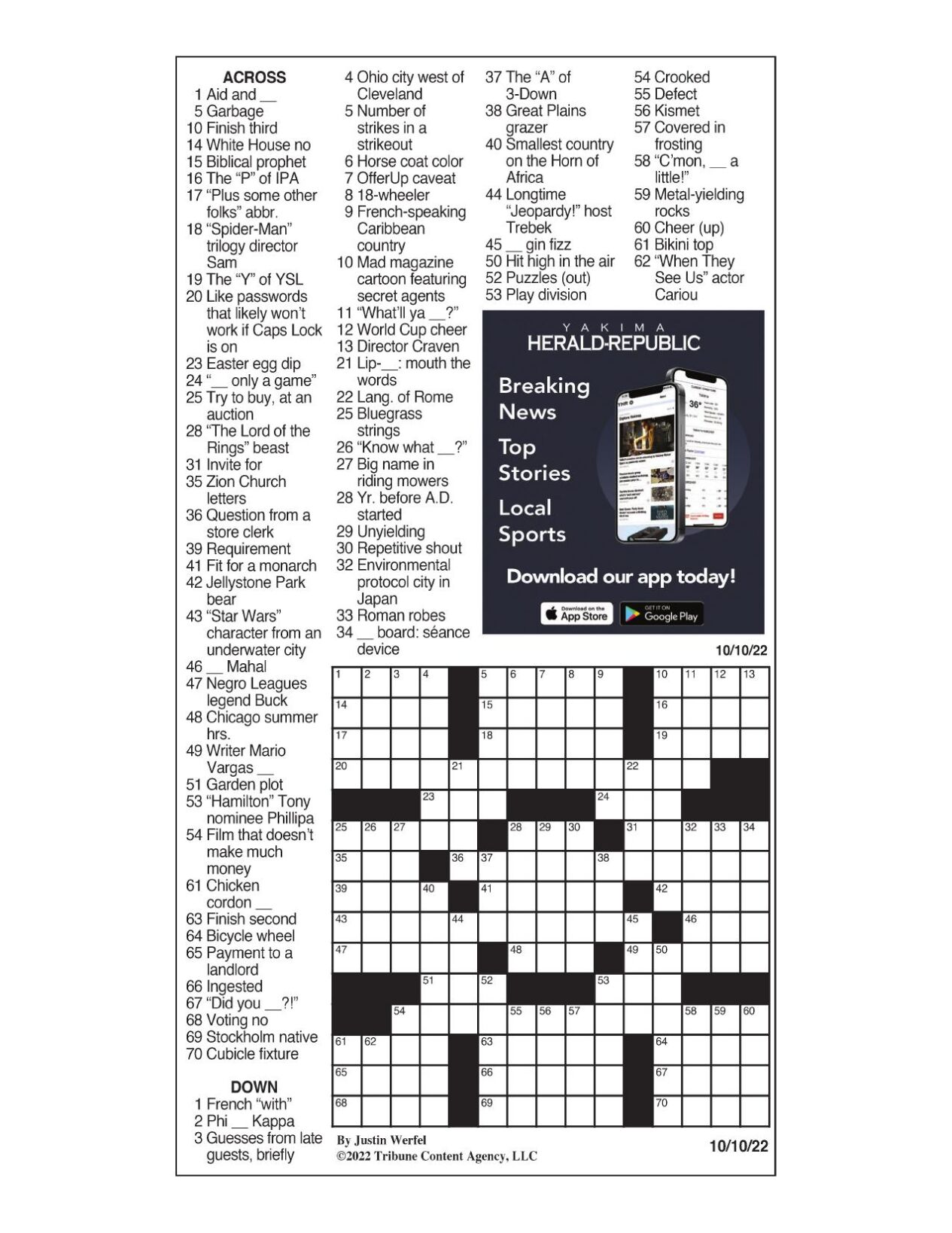 LA Times Crossword: Oct. 10, 2023, Crosswords