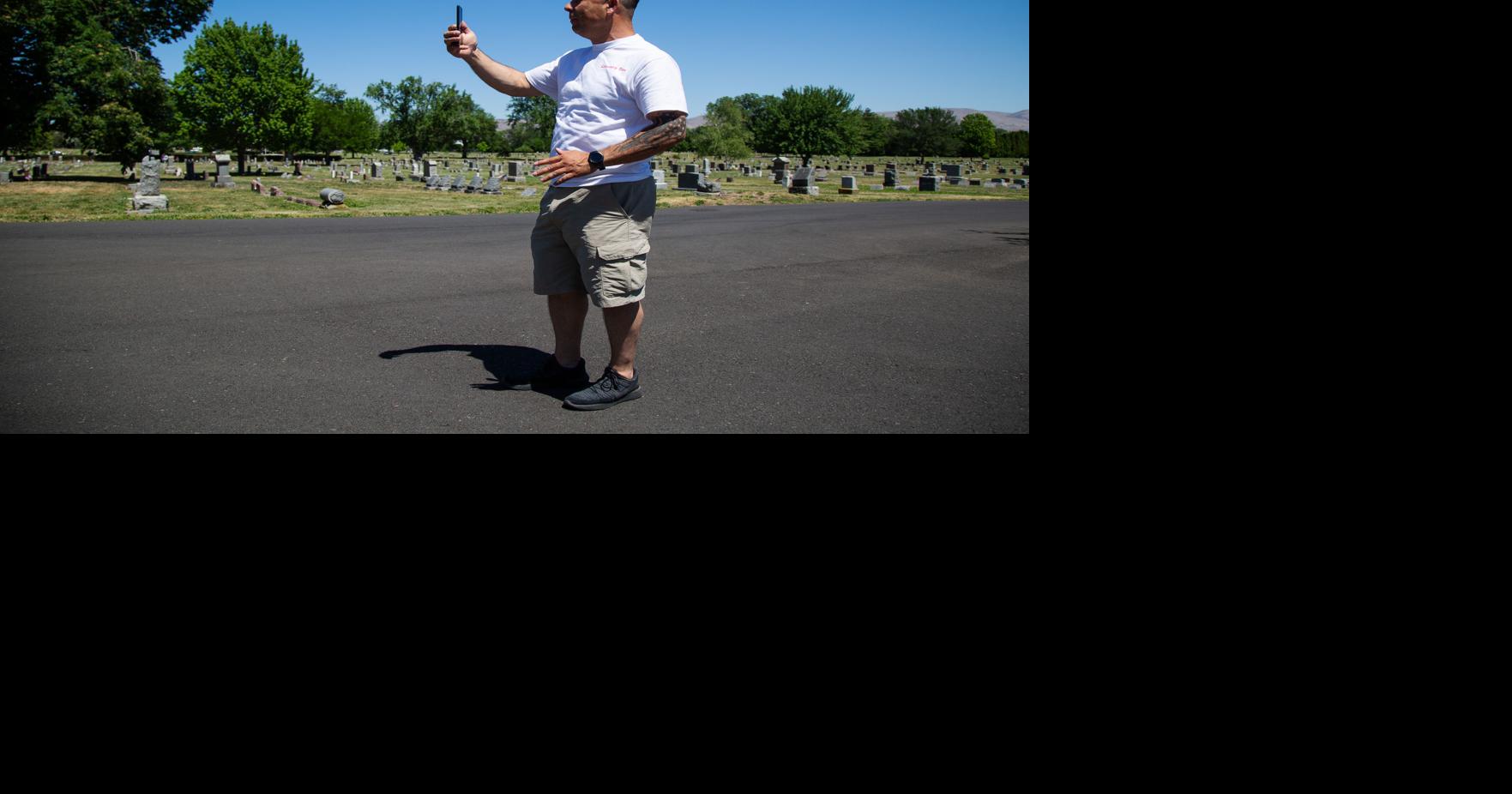 First upright headstone going up at Wapato cemetery Friday afternoon