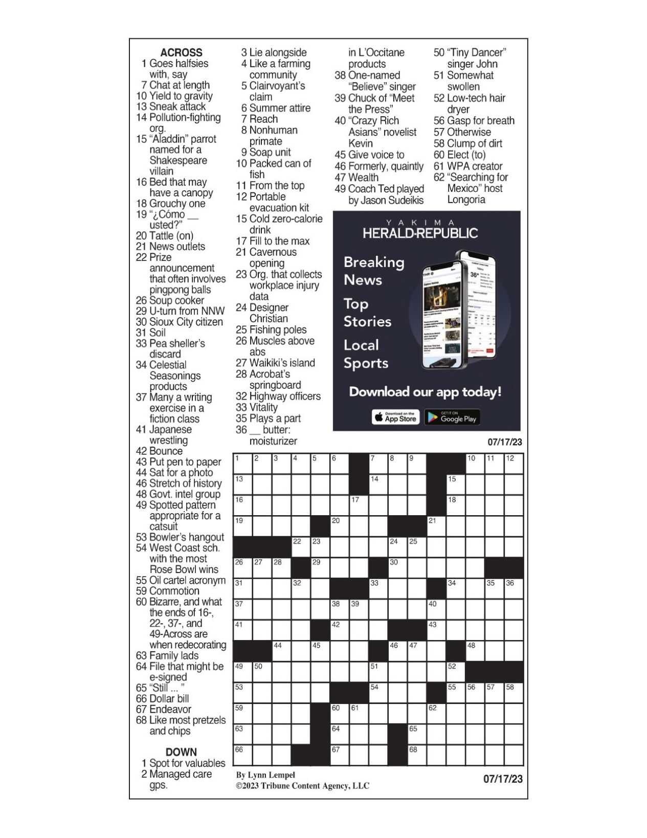 LA Times Crossword: July 17, 2023 | Crosswords | Yakimaherald.com