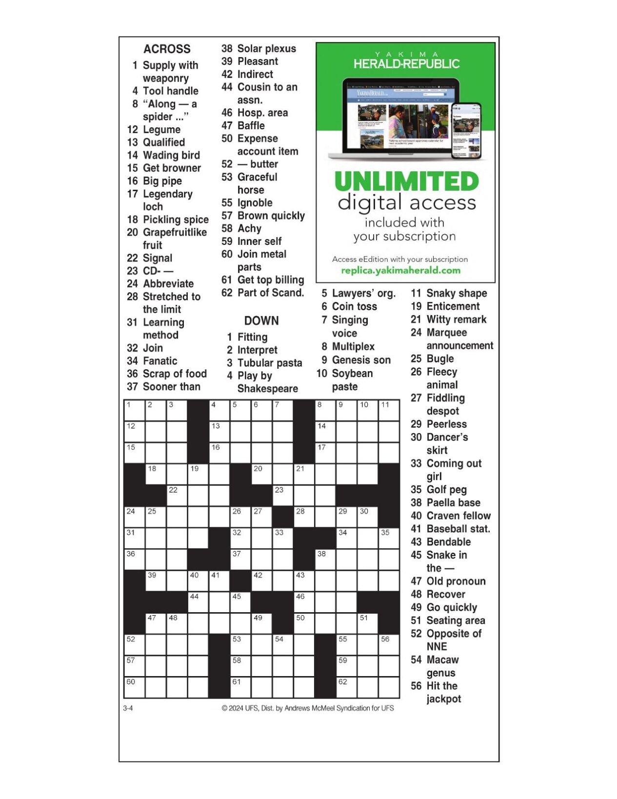 AM Crossword March 4, 2024 Crosswords