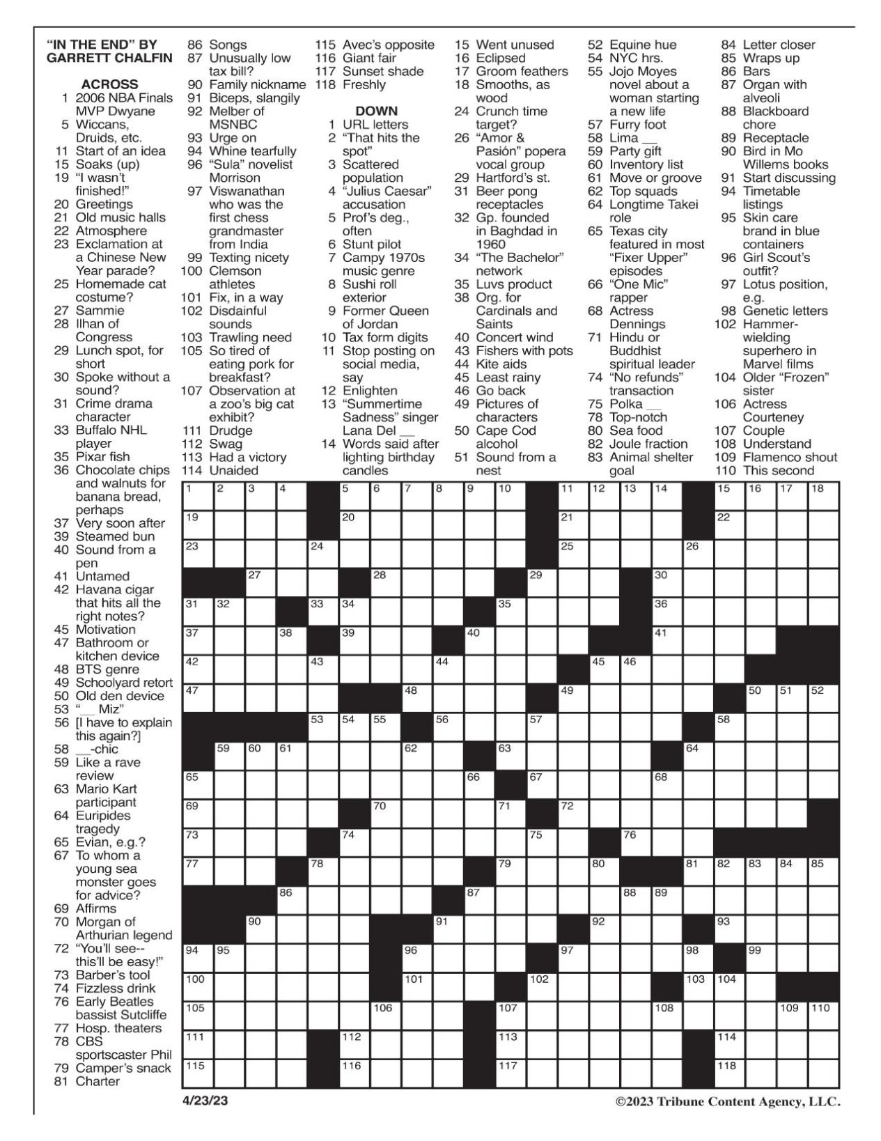 LA Times Crossword 4 Sep 23, Monday 