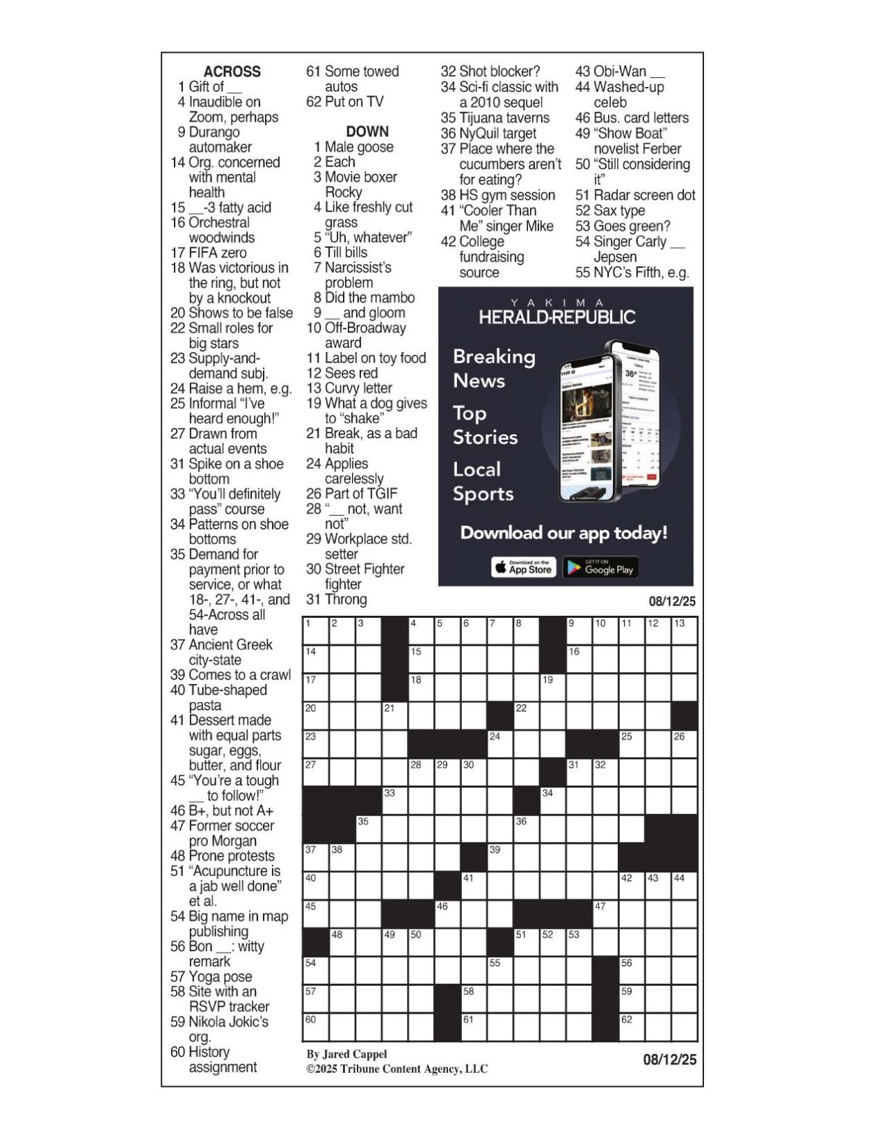 La times crossword: aug. 12, 2025 | crosswords | yakimaherald.com