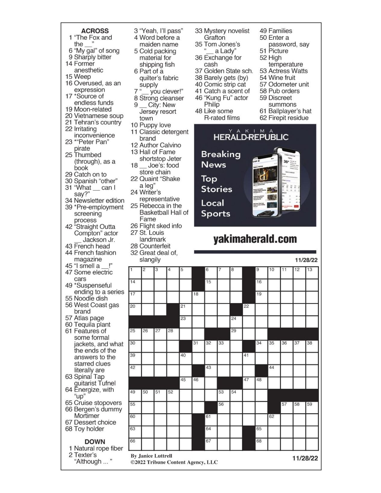 LA Times Crossword: Nov. 28, 2022 | Crosswords | Yakimaherald.com