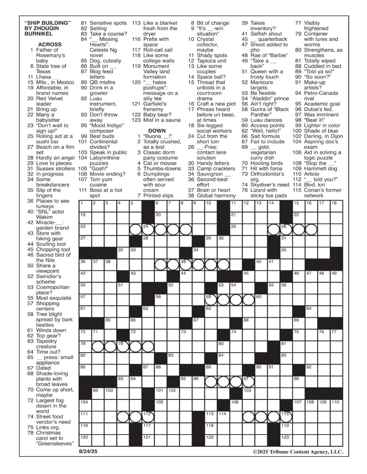 La times crossword: aug. 24, 2025 | crosswords | yakimaherald.com