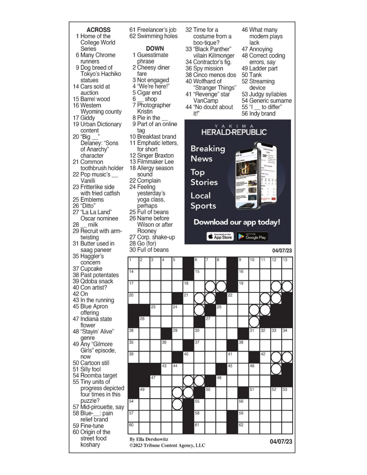 LA Times Crossword Answers Sunday April 23rd 2023