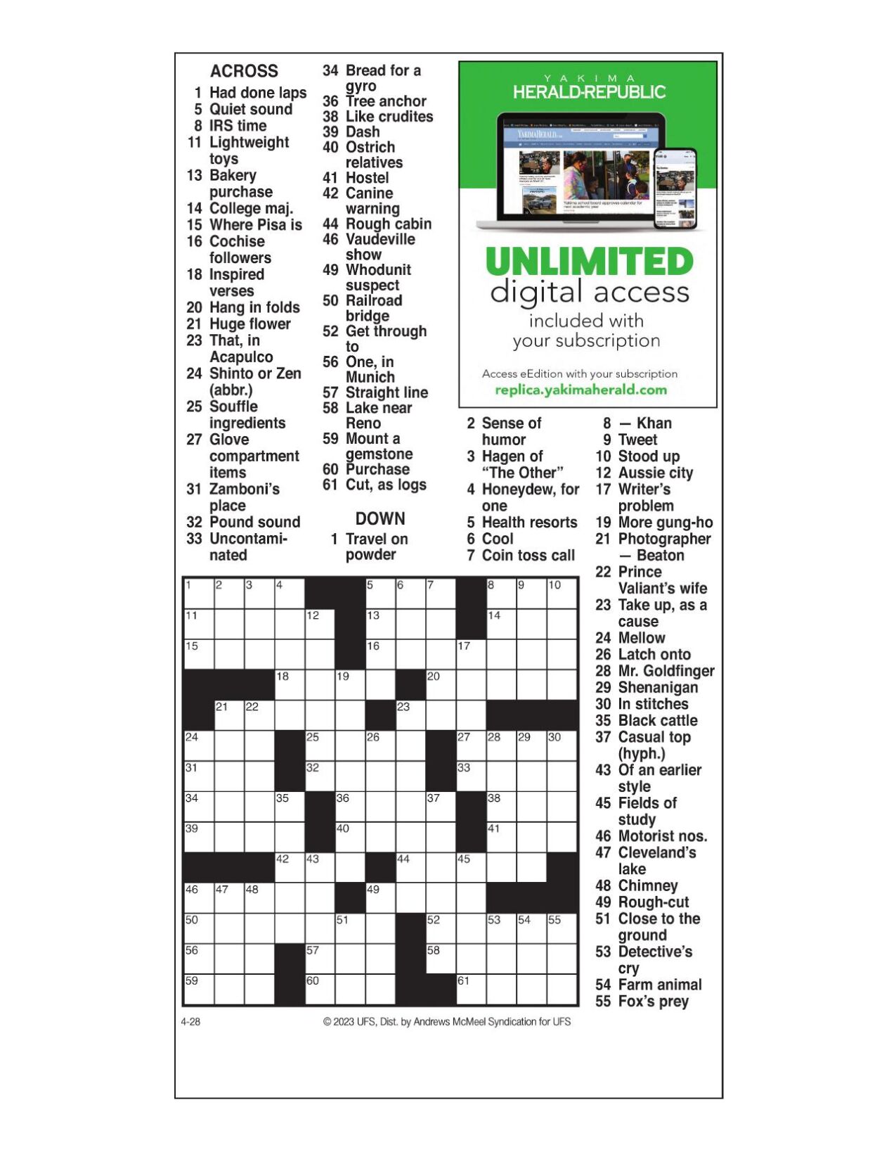 AM Crossword April 28, 2023 Crosswords