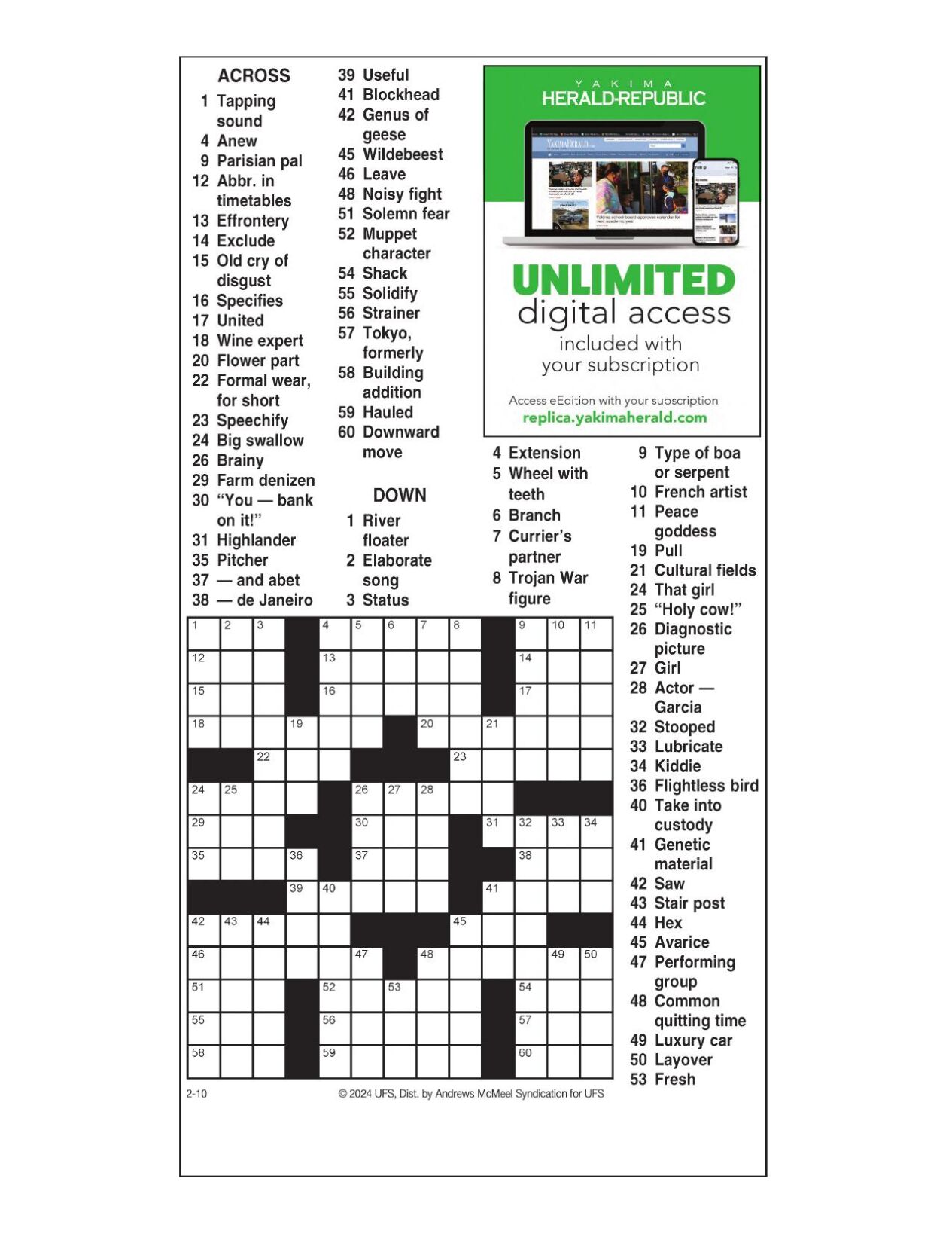 AM Crossword Feb 10 2024 Crosswords Yakimaherald Com   65c6b2aa82967.preview 