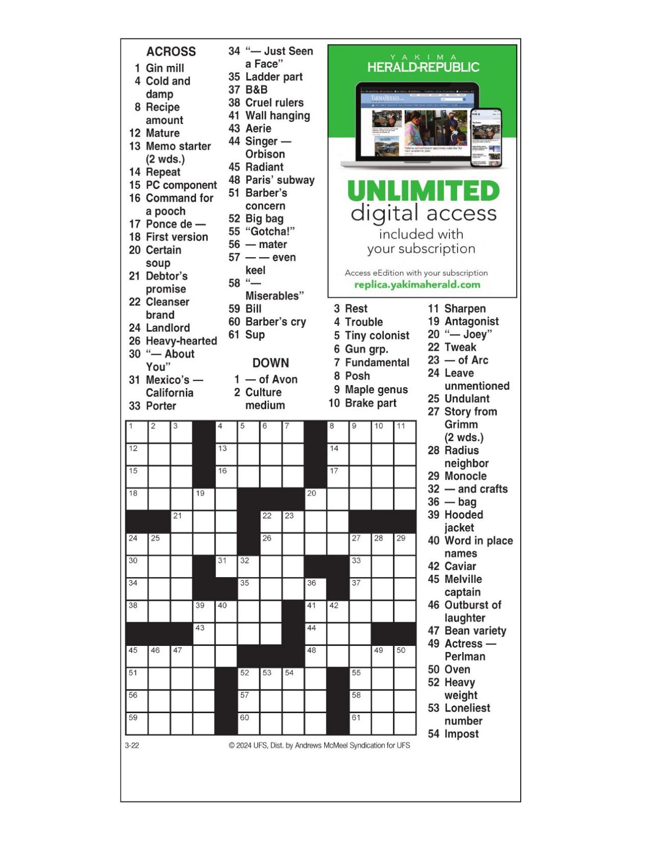 AM Crossword March 22, 2024 Crosswords