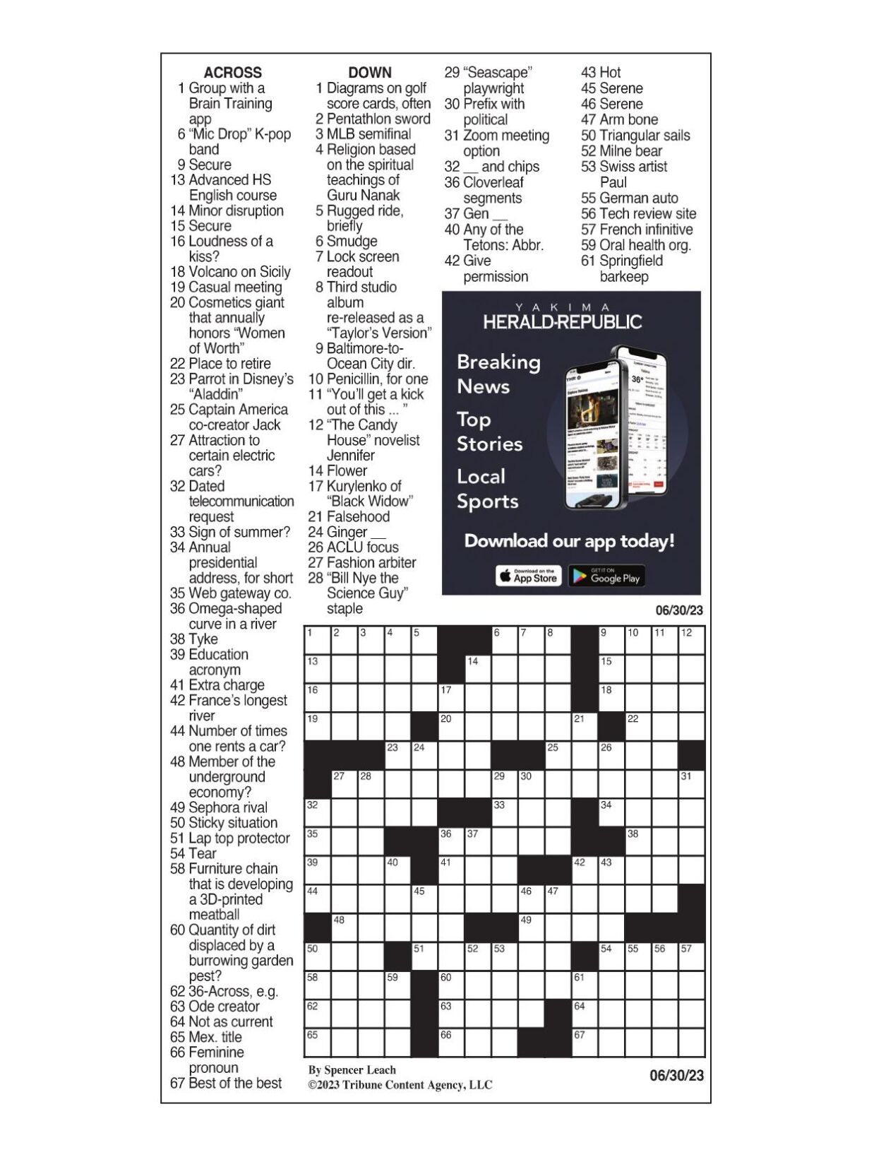 LA Times Crossword June 30 2023 Crosswords yakimaherald