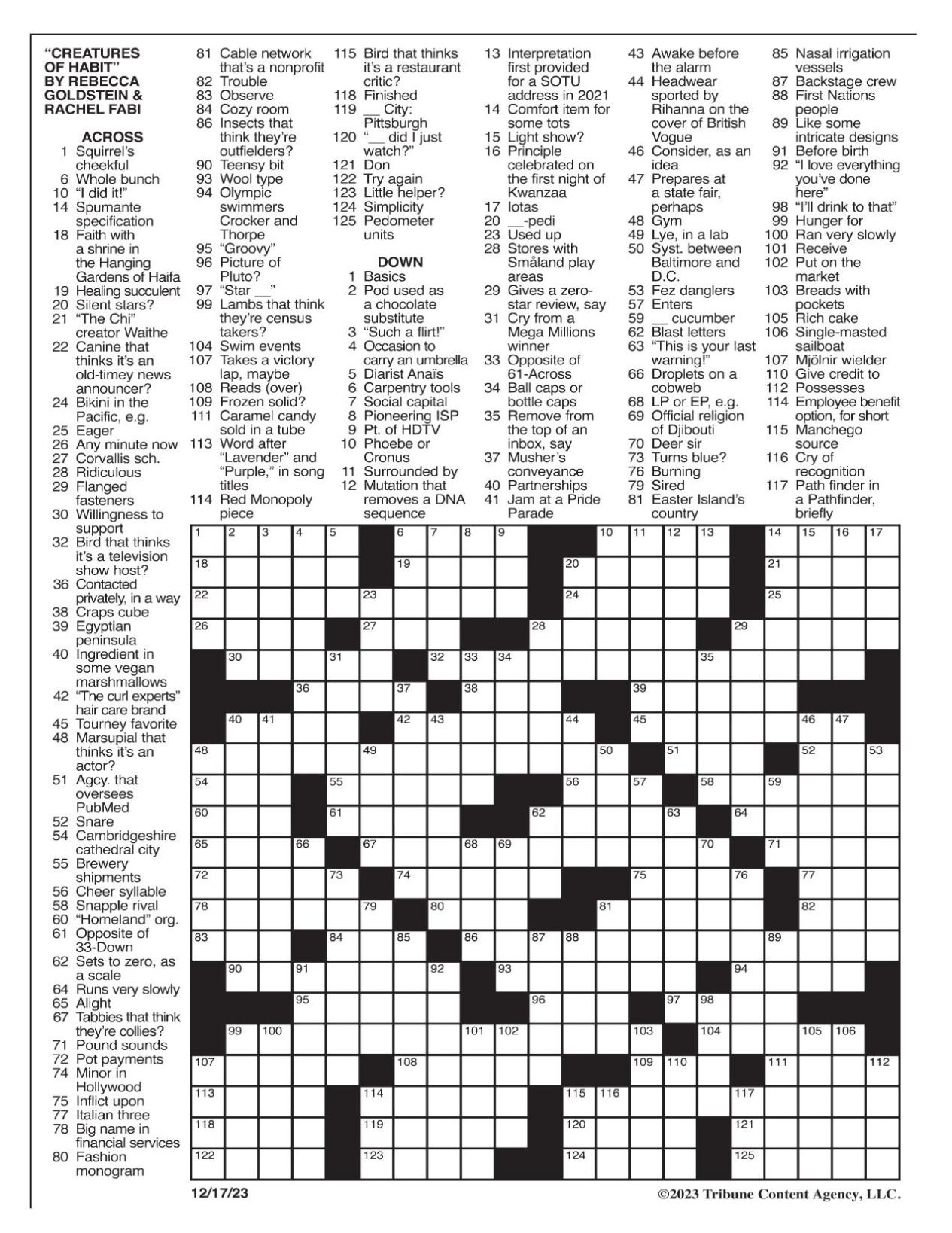 LA Times Crossword: Dec. 17, 2023 | Crosswords | Yakimaherald.com