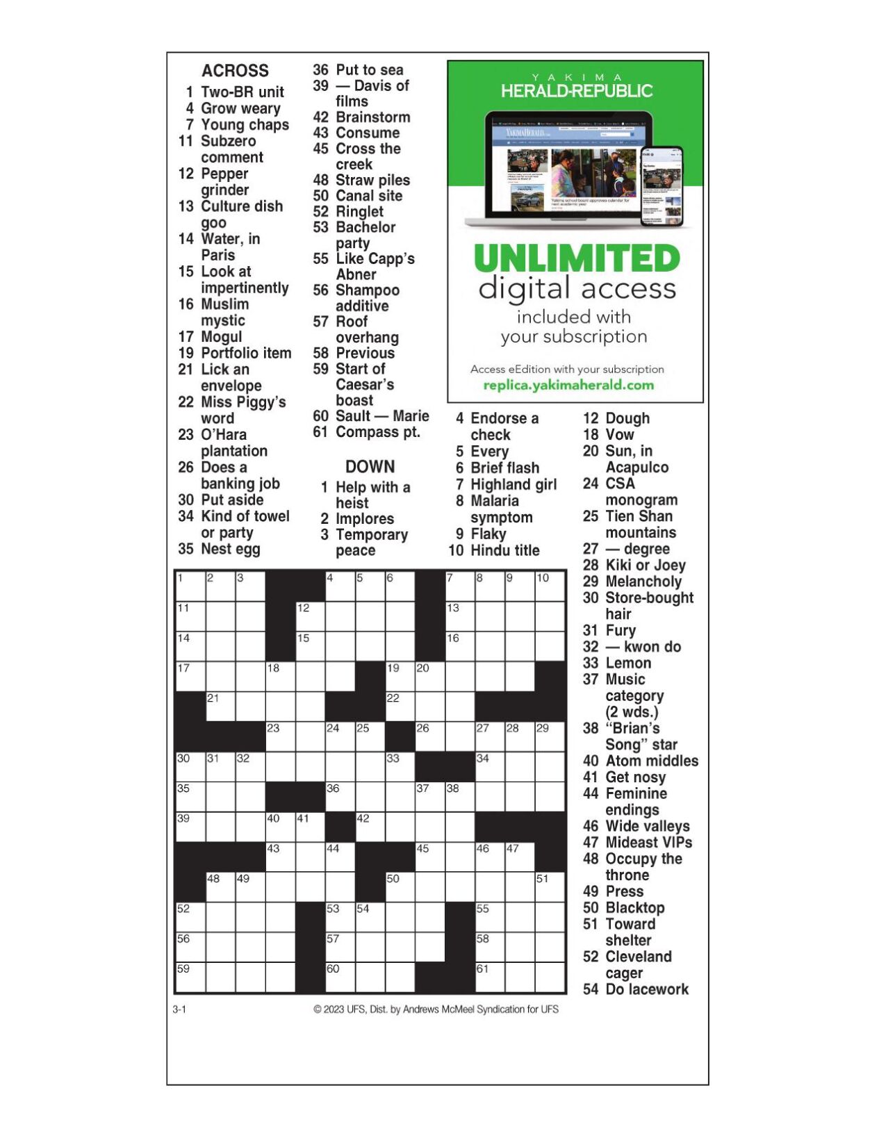 AM Crossword: March 1, 2023 | Crosswords | yakimaherald.com