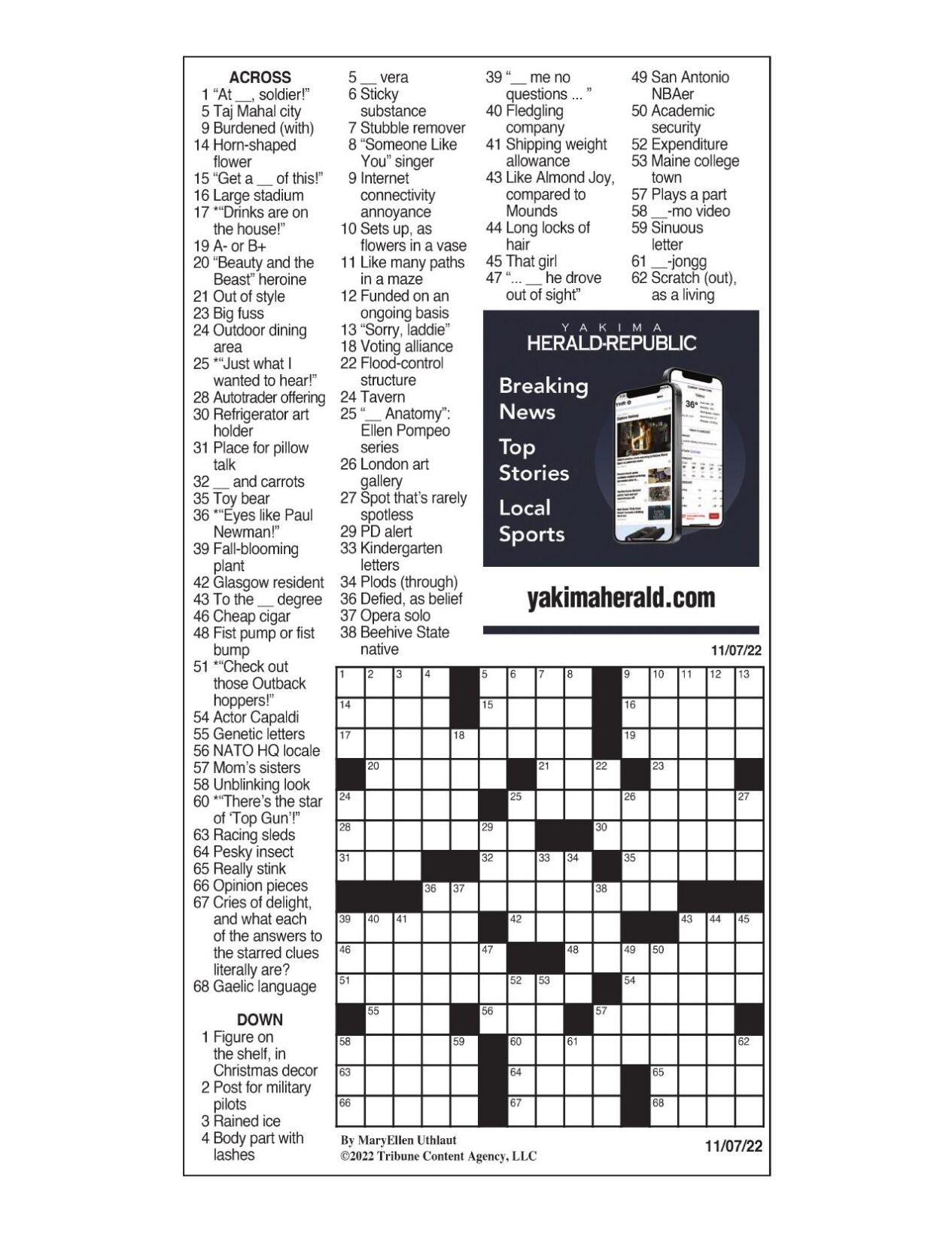 LA Times Crossword 7 Nov 22, Monday 