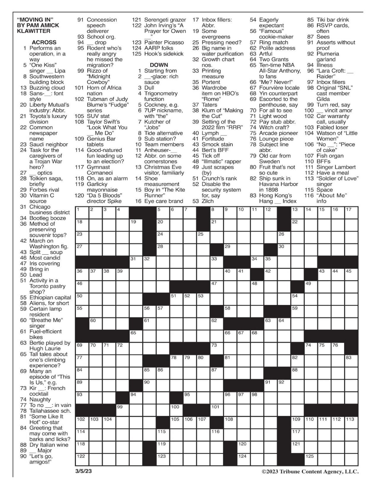 LA Times Crossword March 5, 2023 Crosswords