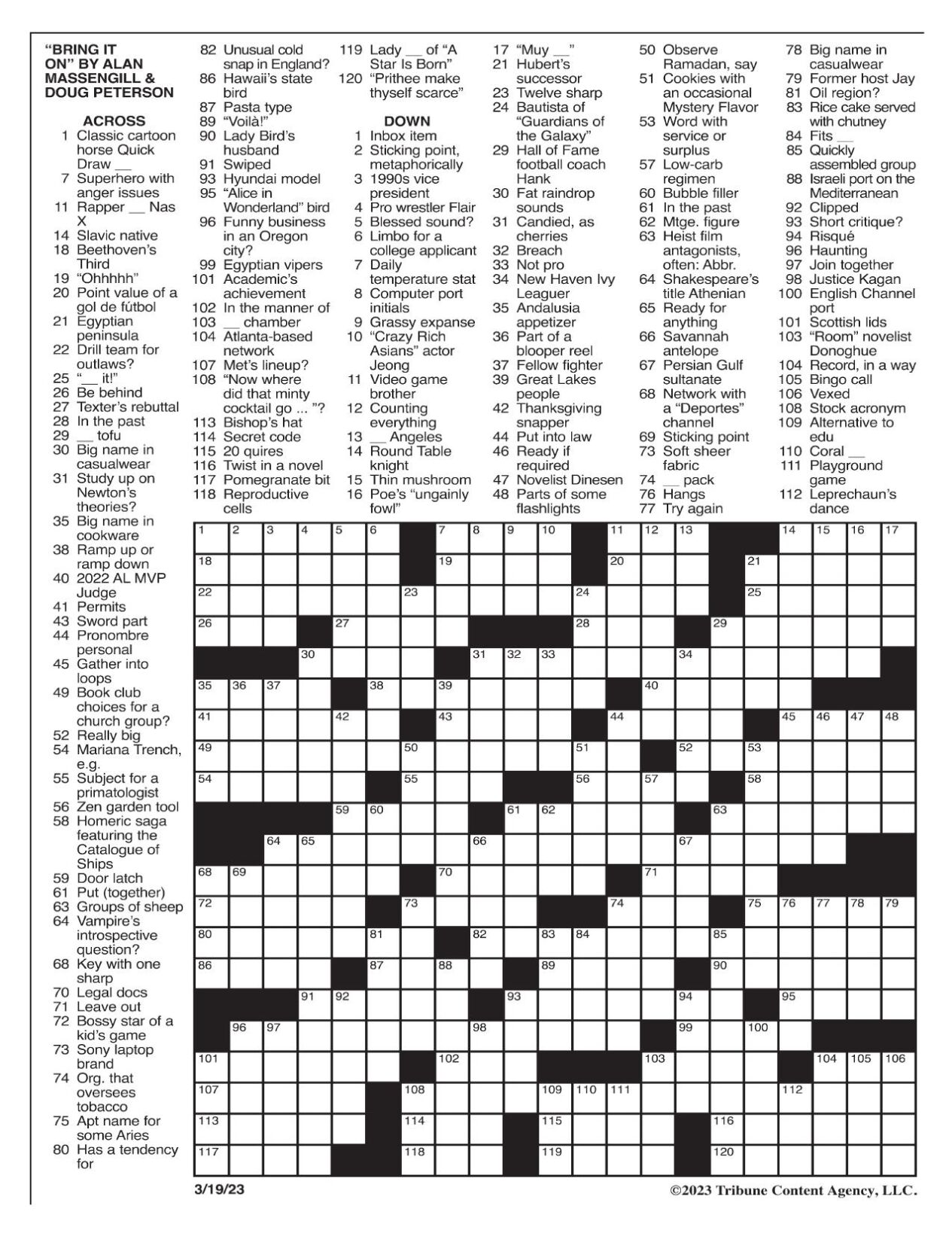 LA Times Crossword March 19, 2023 Crosswords