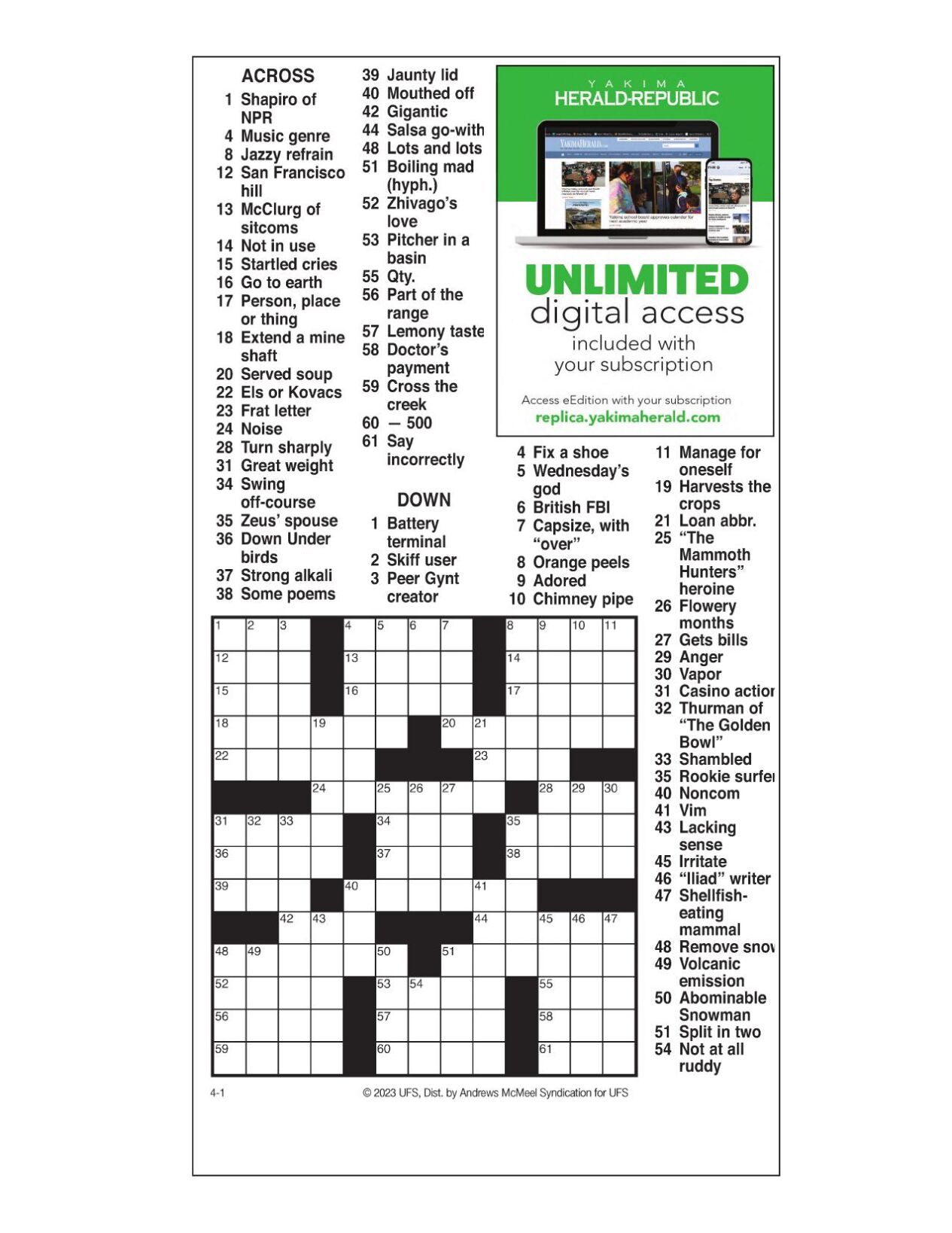 AM Crossword April 1, 2023 Crosswords