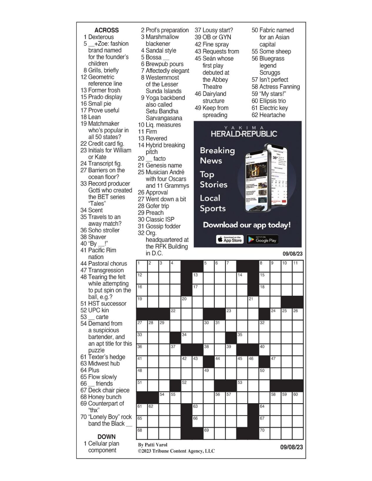 LA Times Crossword: Sept. 8, 2023 | Crosswords | yakimaherald.com