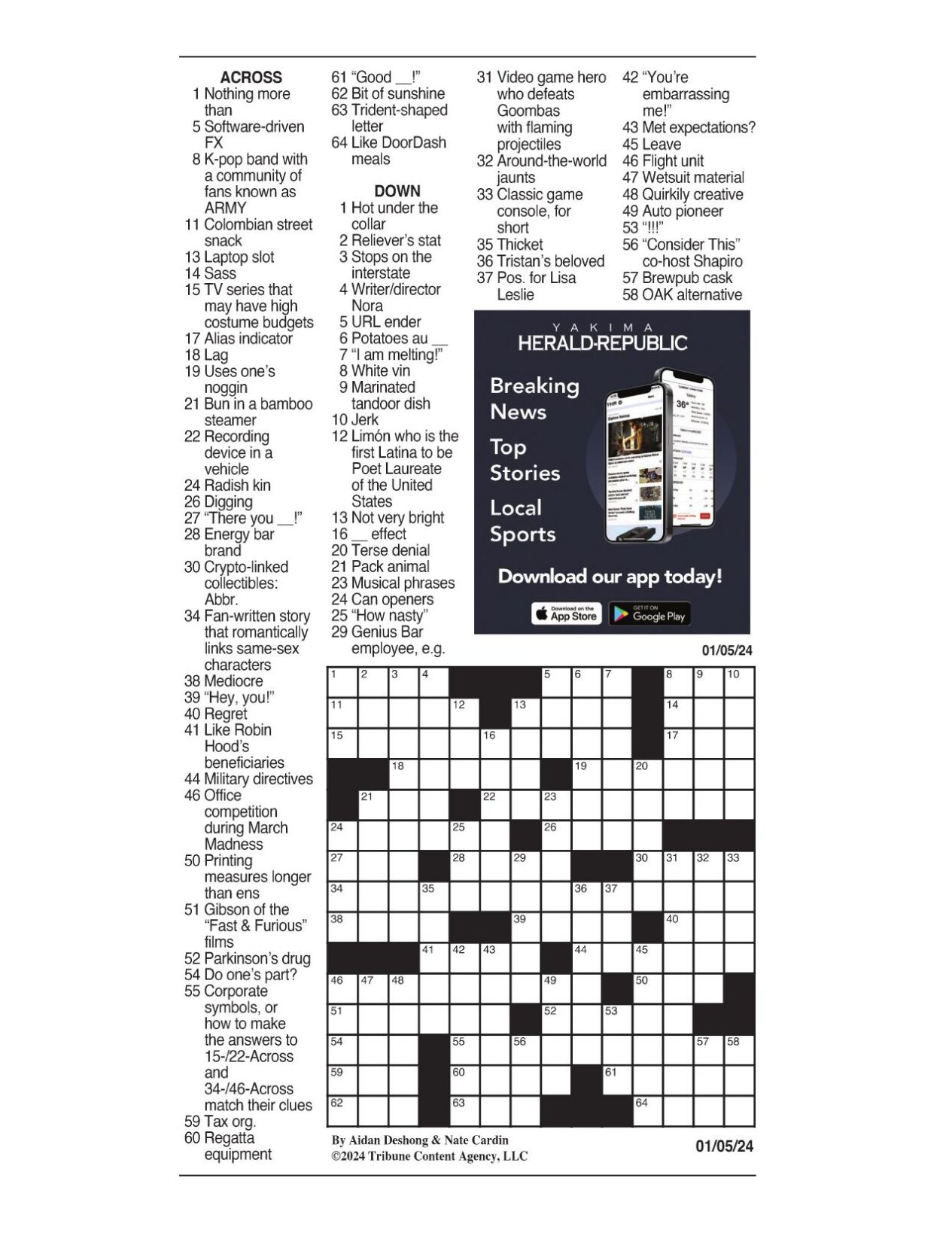 LA Times Crossword Jan. 5, 2025 Crosswords