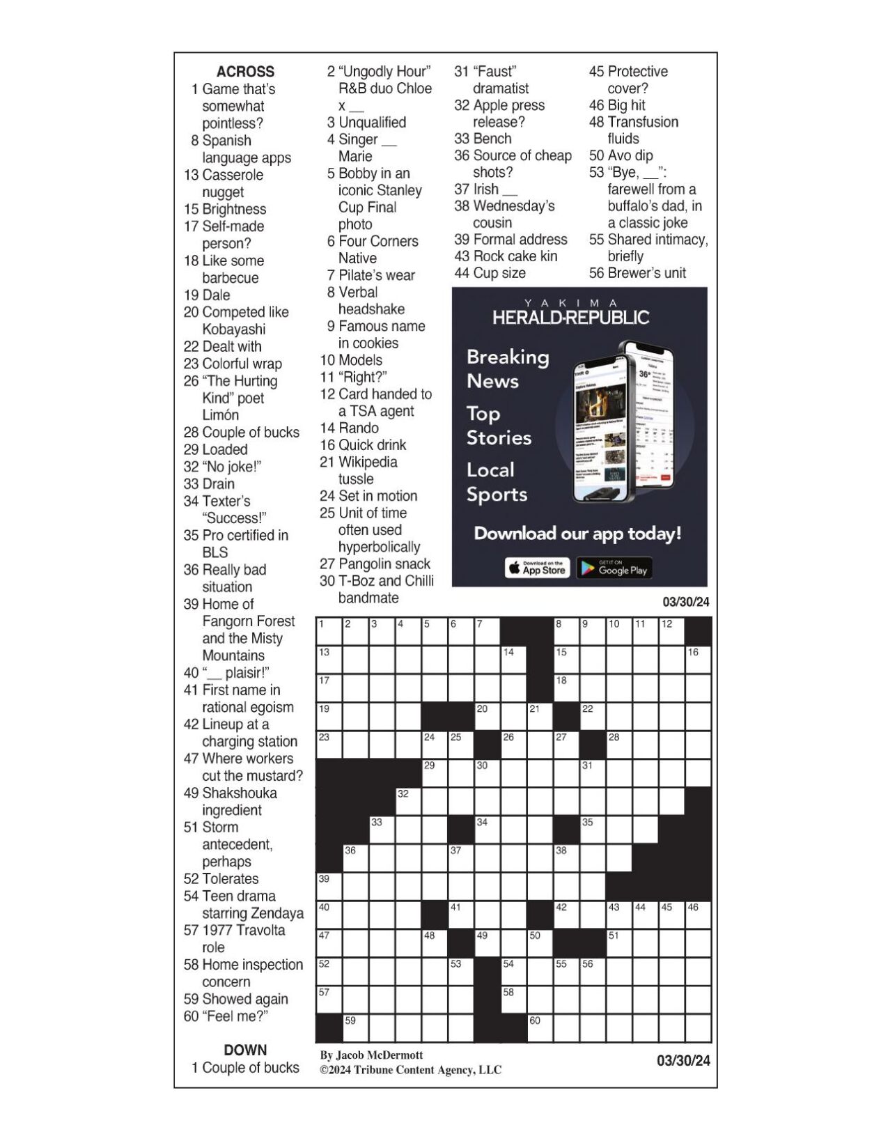 LA Times Crossword March 30, 2024 Crosswords