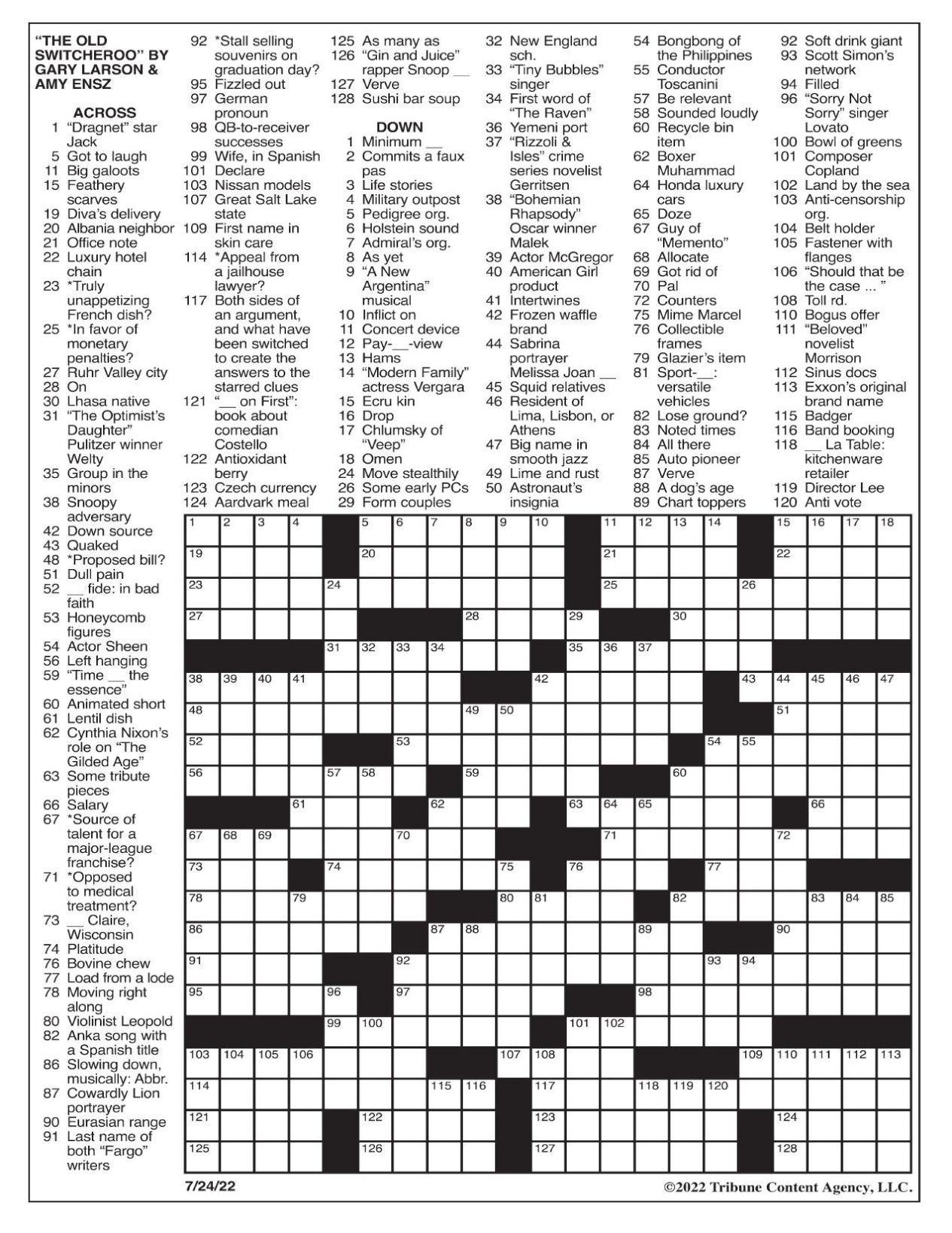 LA Times Crossword July 24, 2022 Crosswords