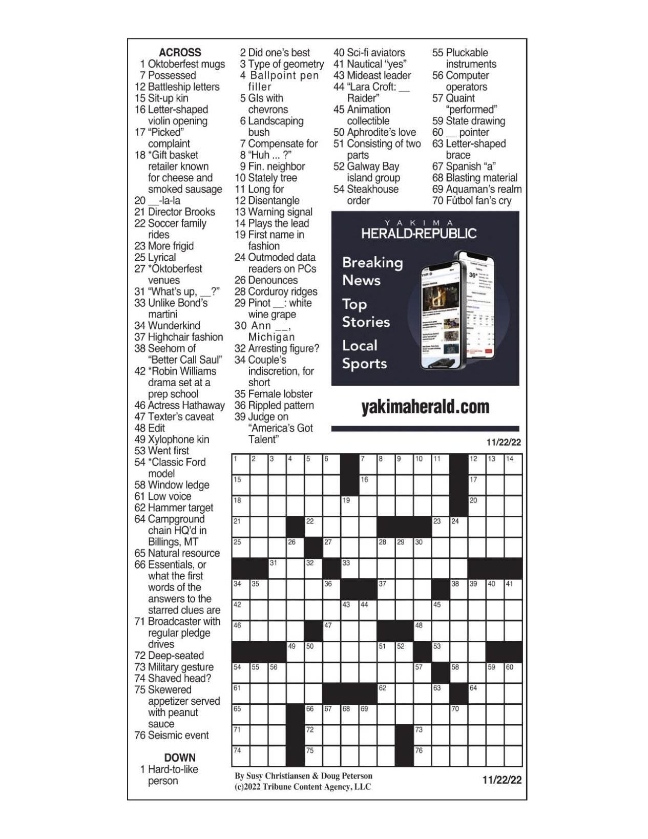 LA Times Crossword 7 Nov 22, Monday 