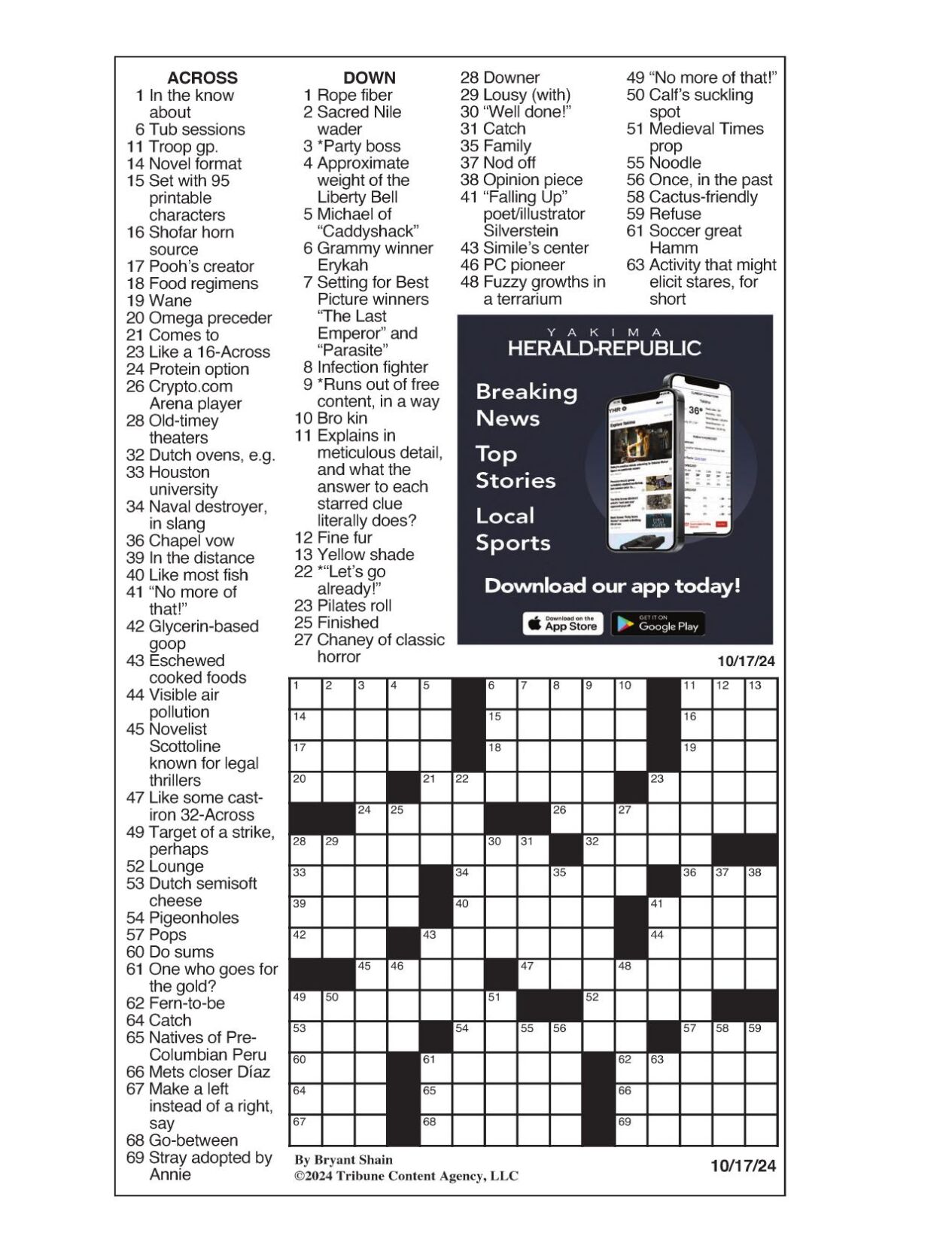 LA Times Crossword: Oct. 17, 2024 | Crosswords | yakimaherald.com