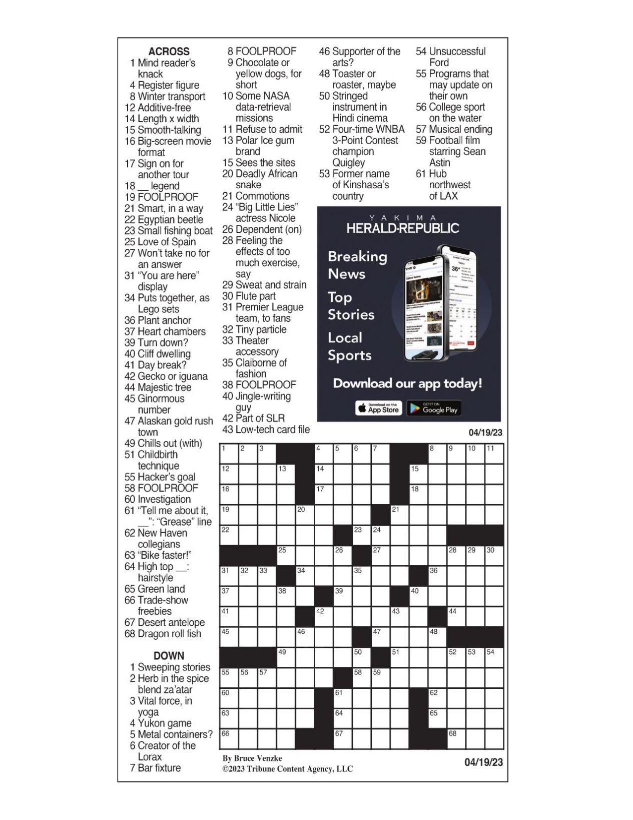 LA Times Crossword Answers Sunday April 23rd 2023