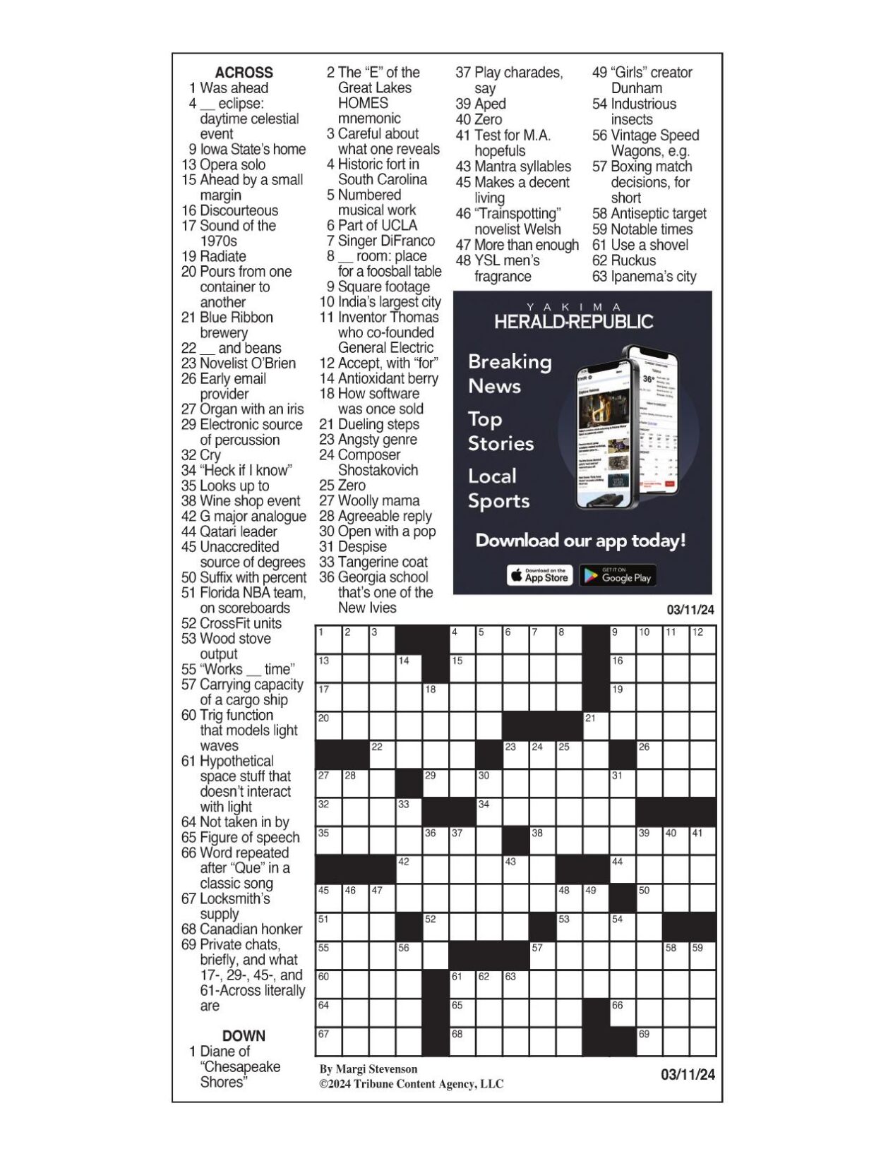 LA Times Crossword March 11, 2024 Crosswords