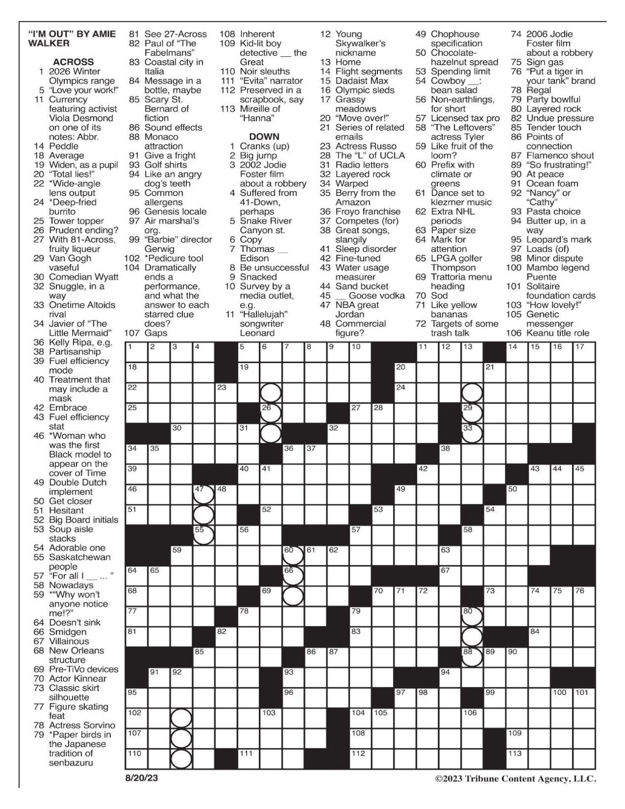 Los Angeles Times Crossword Puzzle For Today