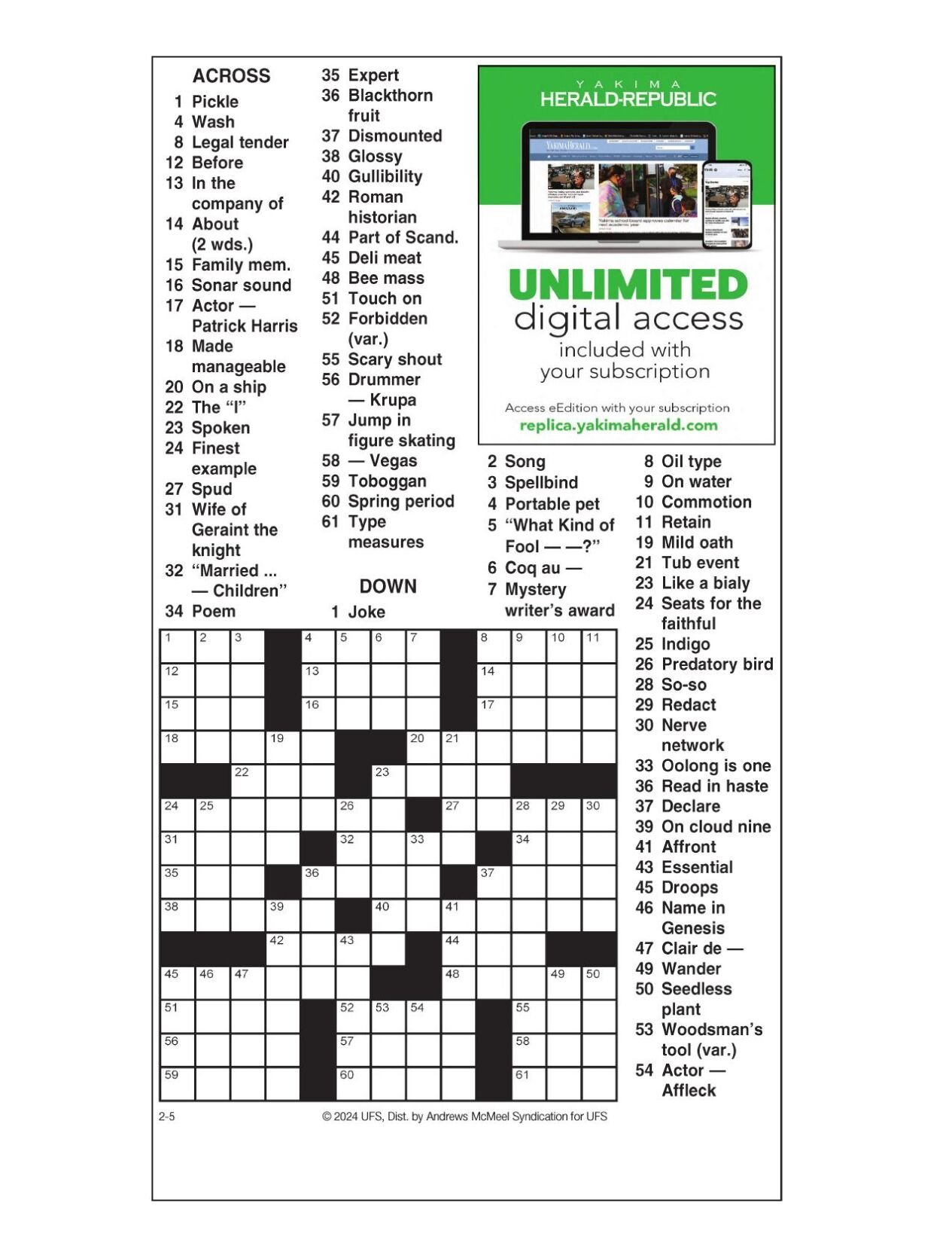 AM Crossword Feb 5 2024 Crosswords Yakimaherald Com   65c08169e6ee5.preview 