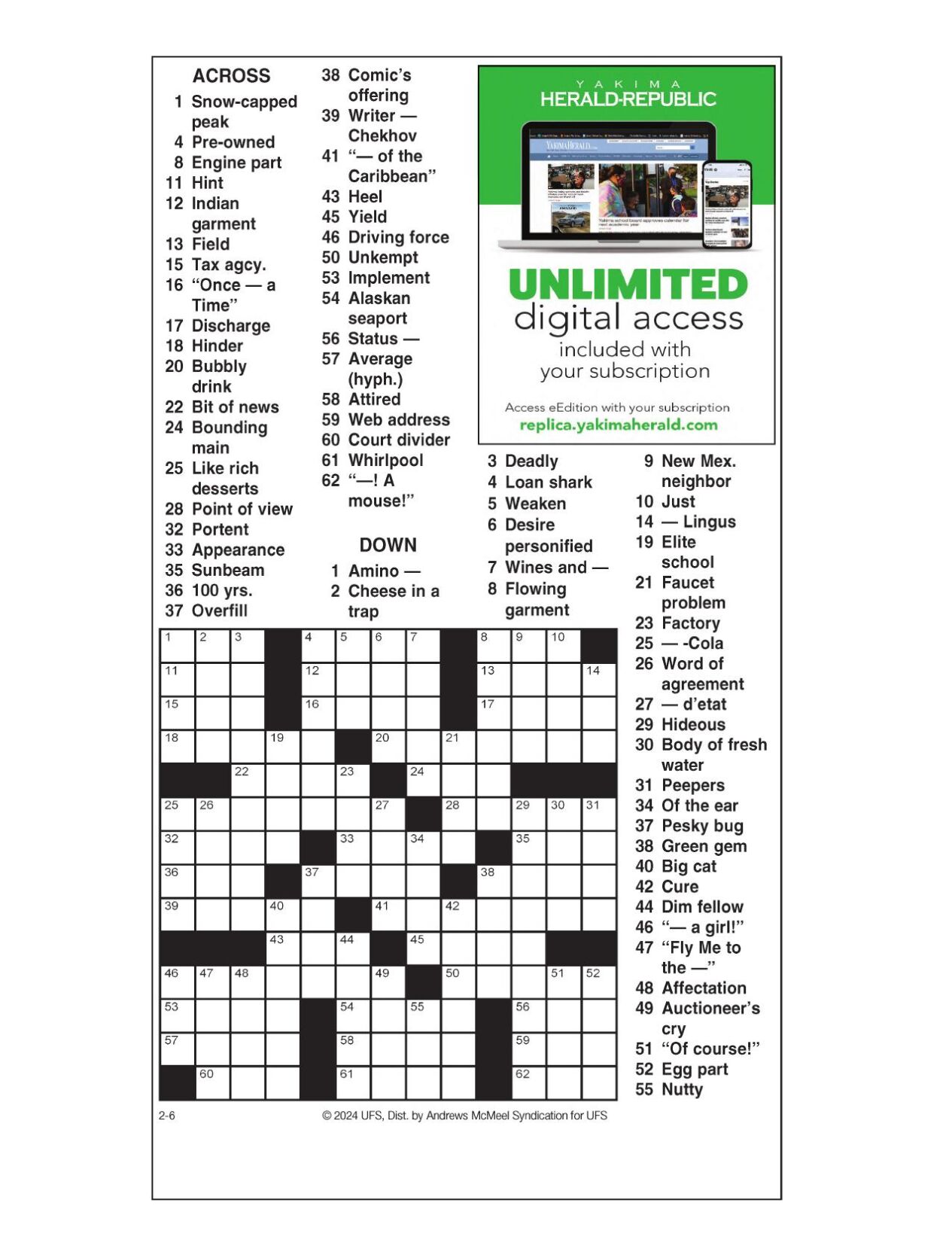 AM Crossword Feb 6 2024 Crosswords Yakimaherald Com   65c167462a0ff.preview 