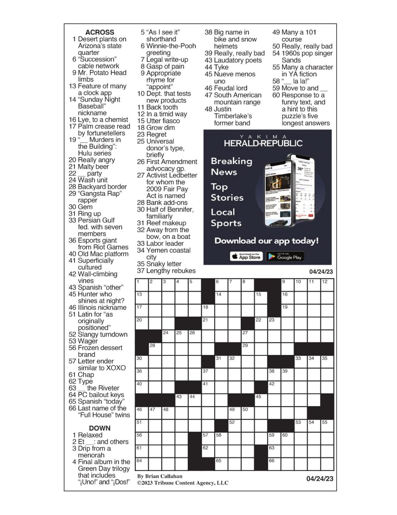 LA Times Crossword April 24, 2023 Crosswords