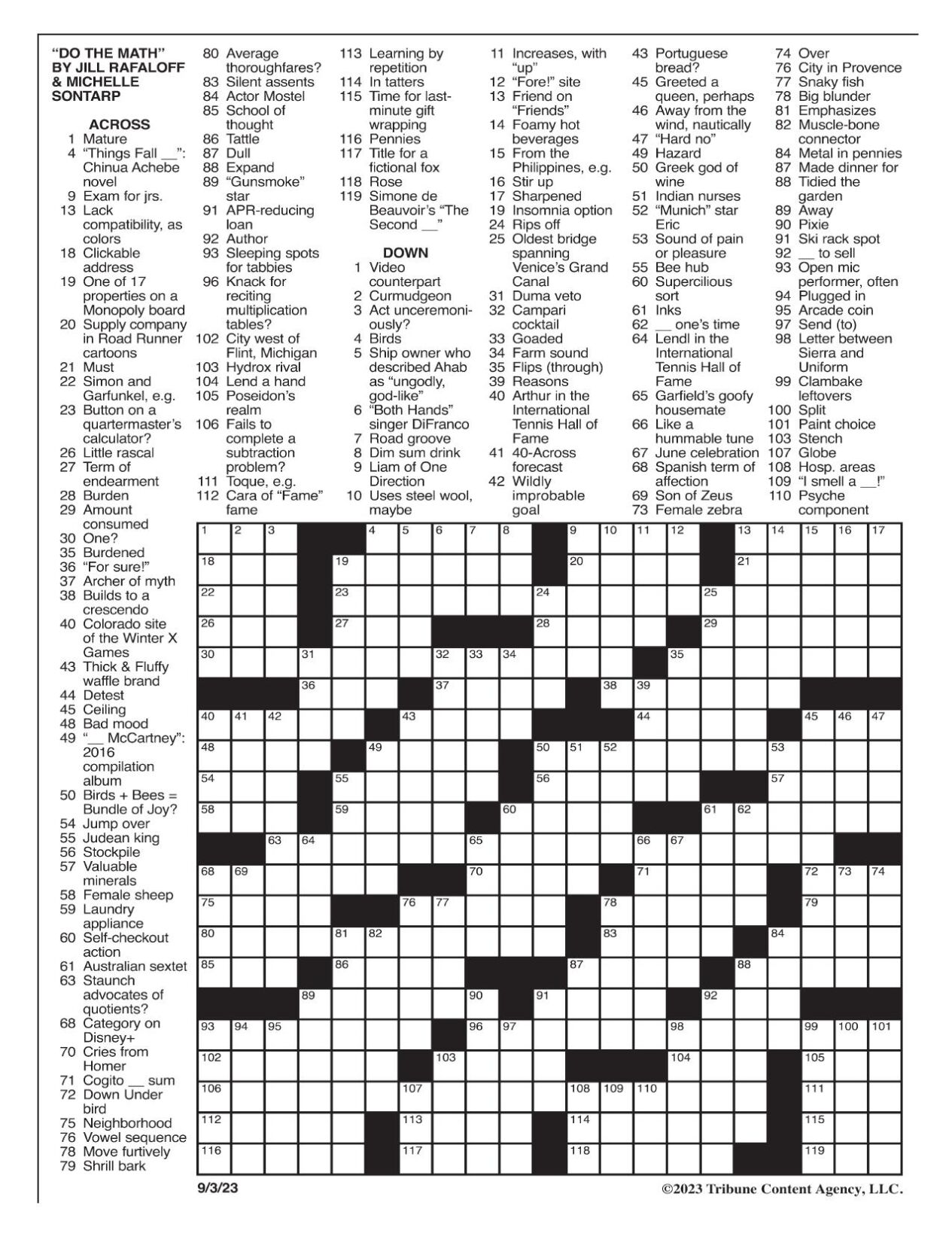 LA Times Crossword 3 Sep 23, Sunday 