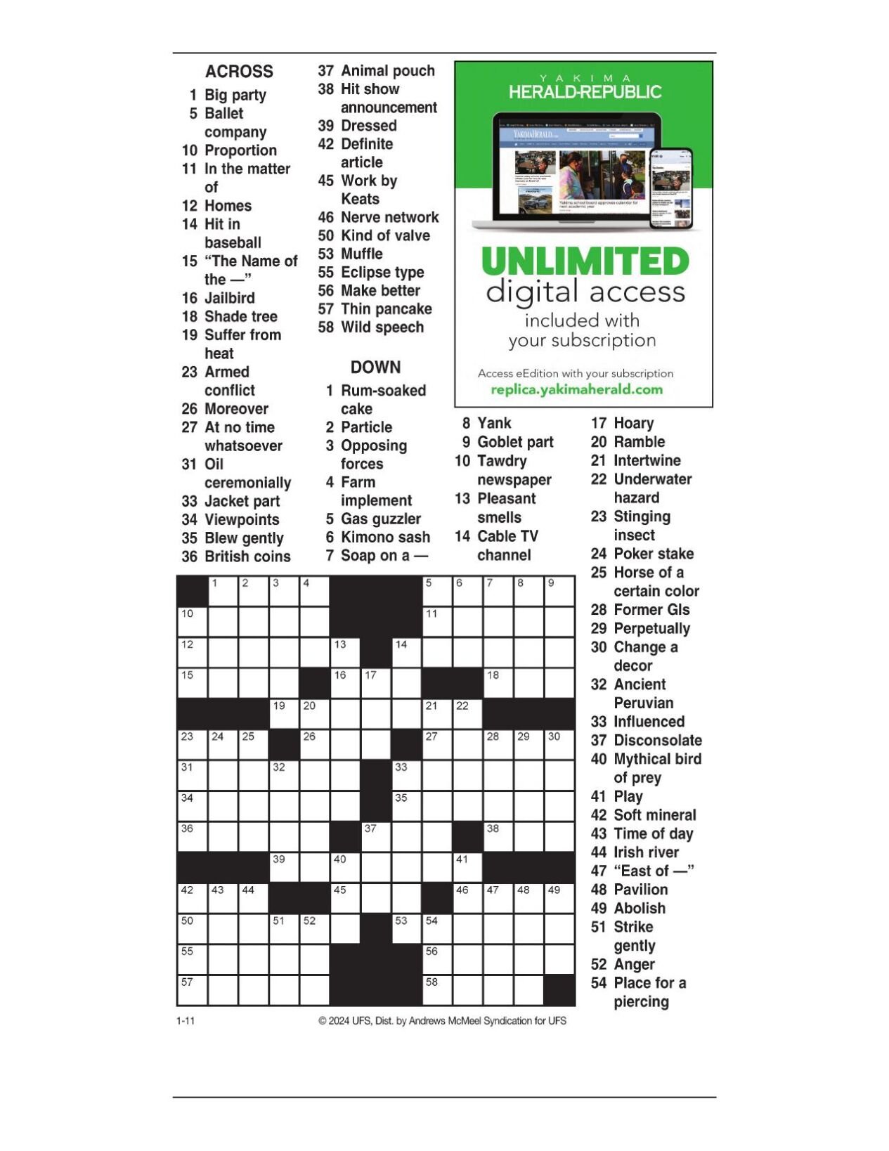 AM Crossword Jan. 11, 2024 Crosswords