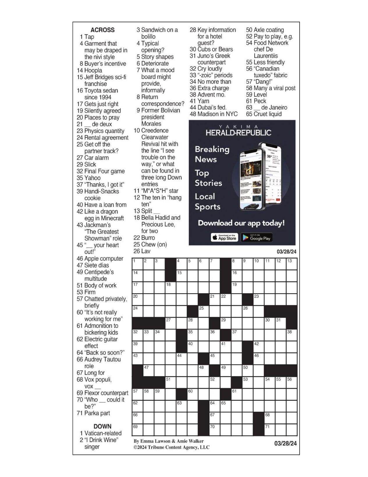 LA Times Crossword March 28, 2024 Crosswords