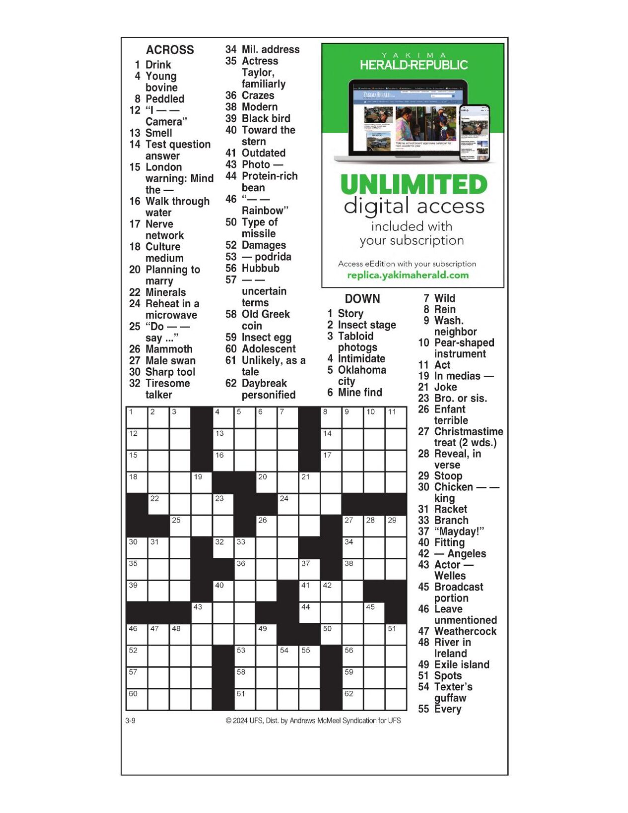 AM Crossword March 9 2024 Crosswords Yakimaherald Com   65e78f0e02a57.preview 