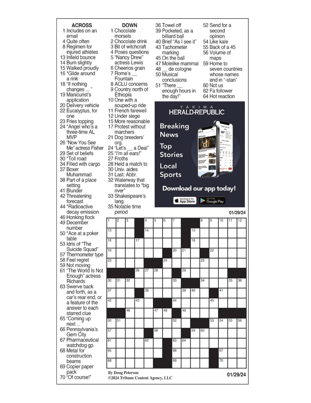 LA Times Crossword: Jan. 29, 2024 | Crosswords | Yakimaherald.com