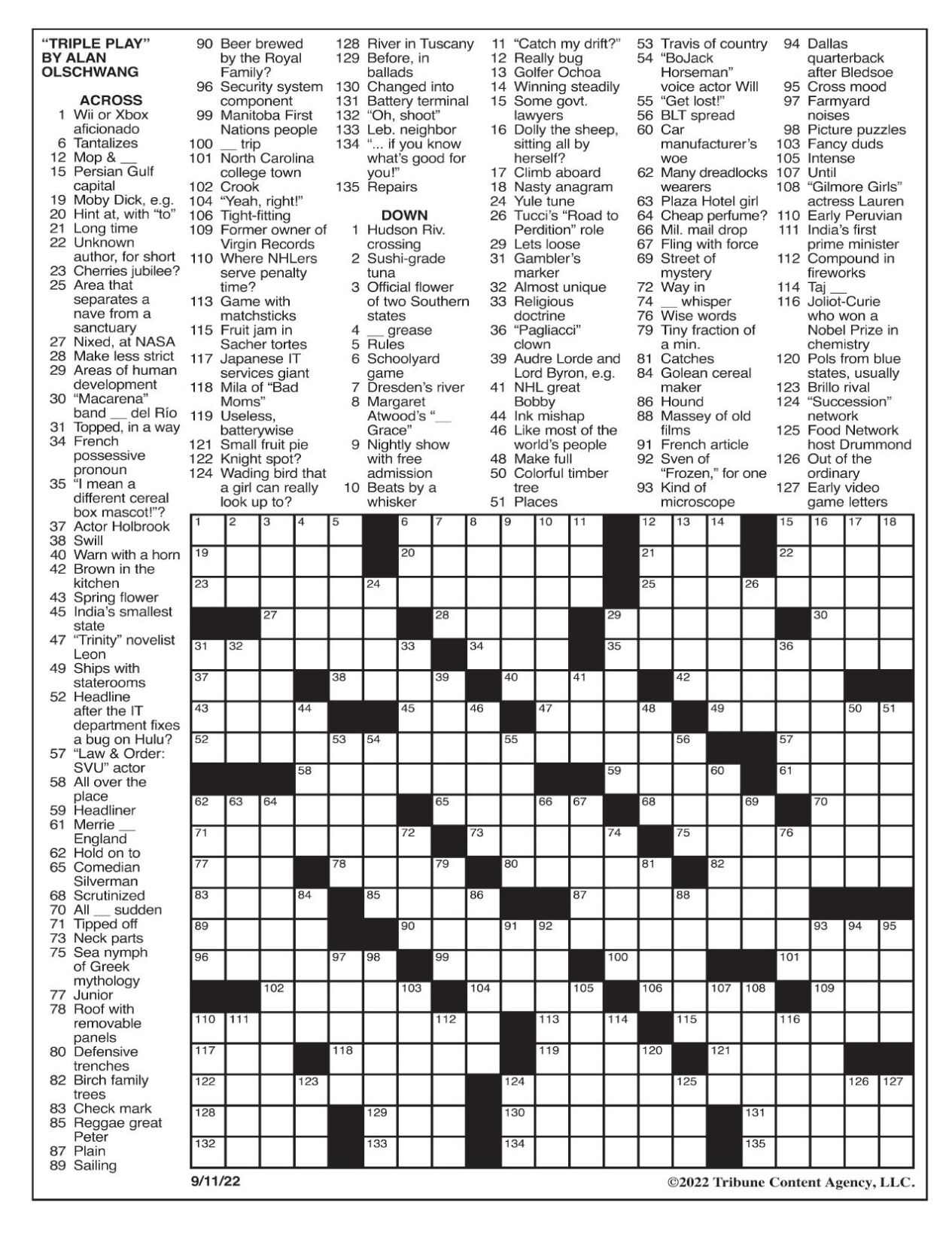 LA Times Crossword Sept. 11, 2022 Crosswords