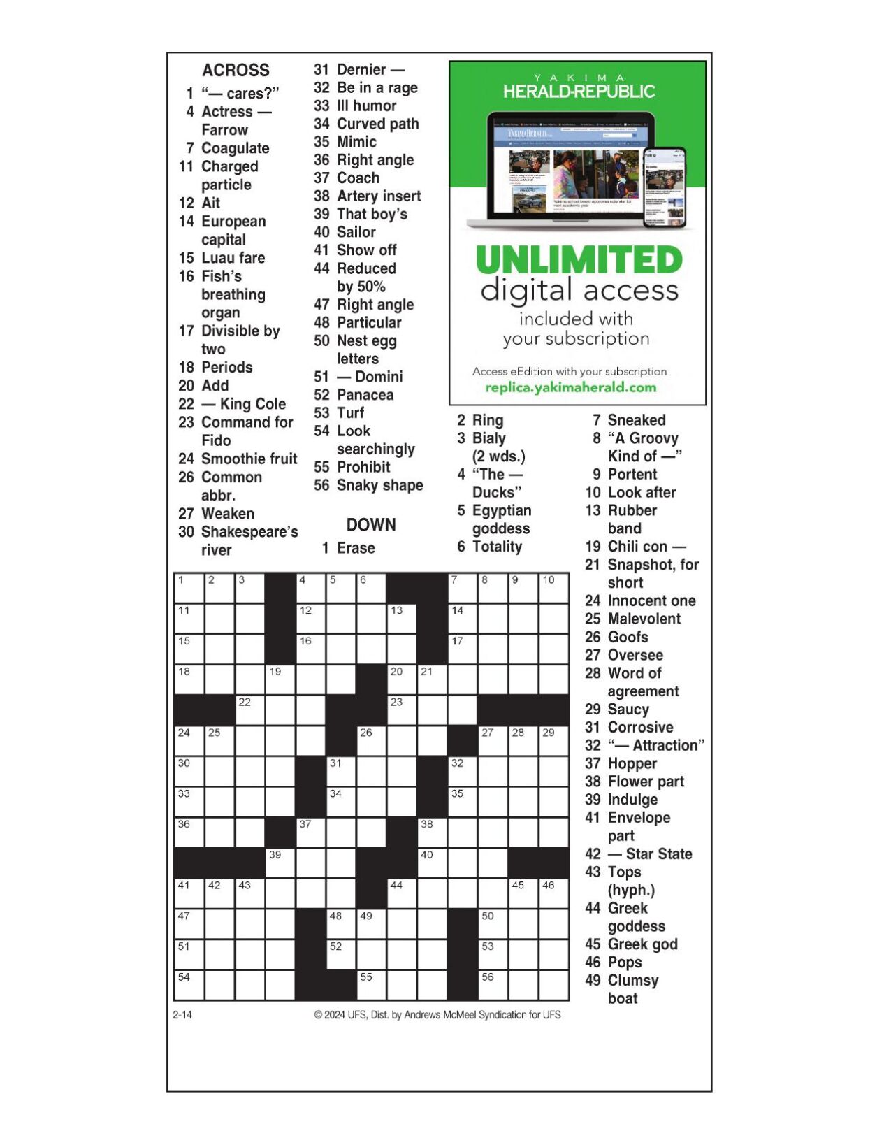 AM Crossword Feb 14 2024 Crosswords Yakimaherald Com   65ca99372de44.preview 