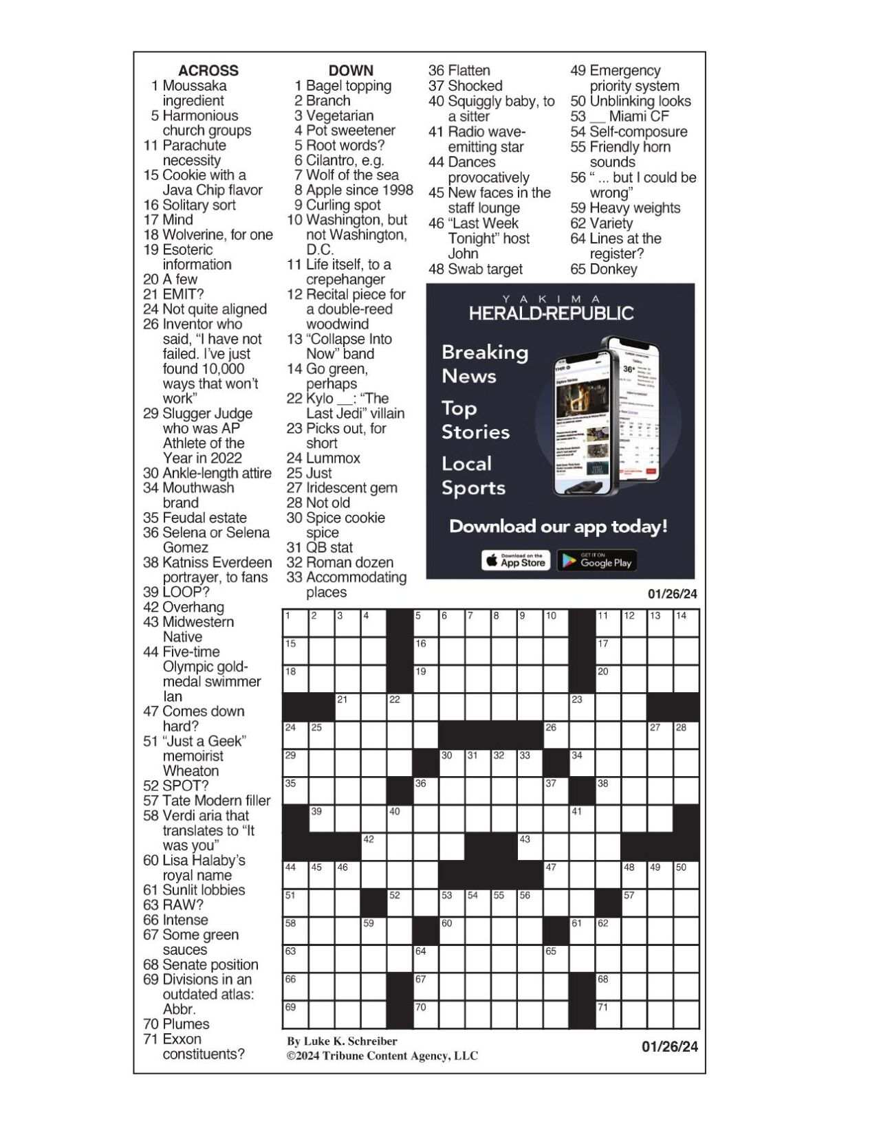 LA Times Crossword Jan. 26, 2024 Crosswords