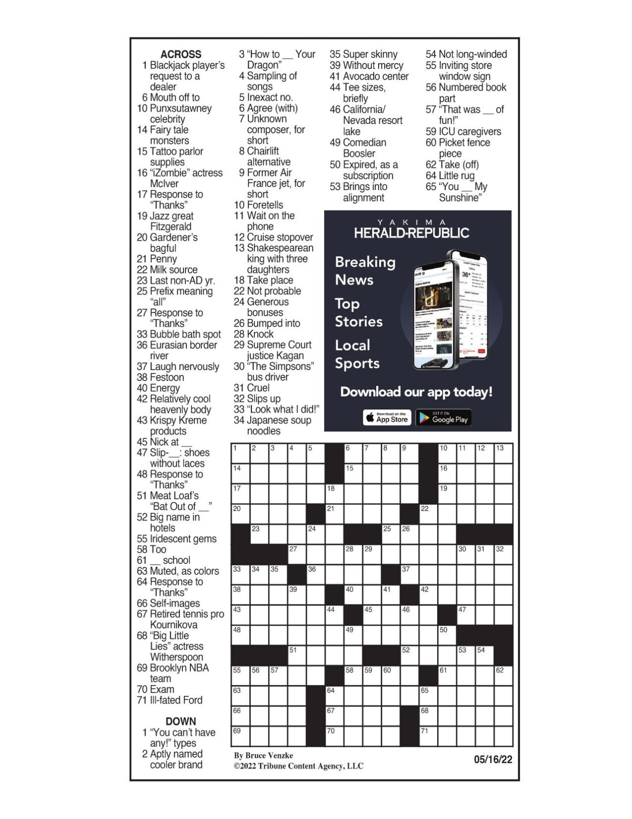 LA Times Crossword: May 22, 2022, Crosswords