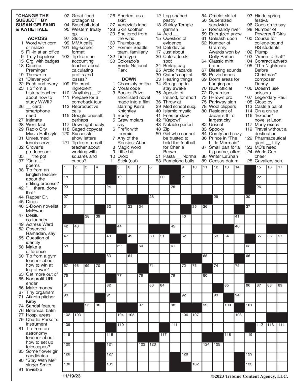 LA Times Crossword 3 Nov 19, Sunday 