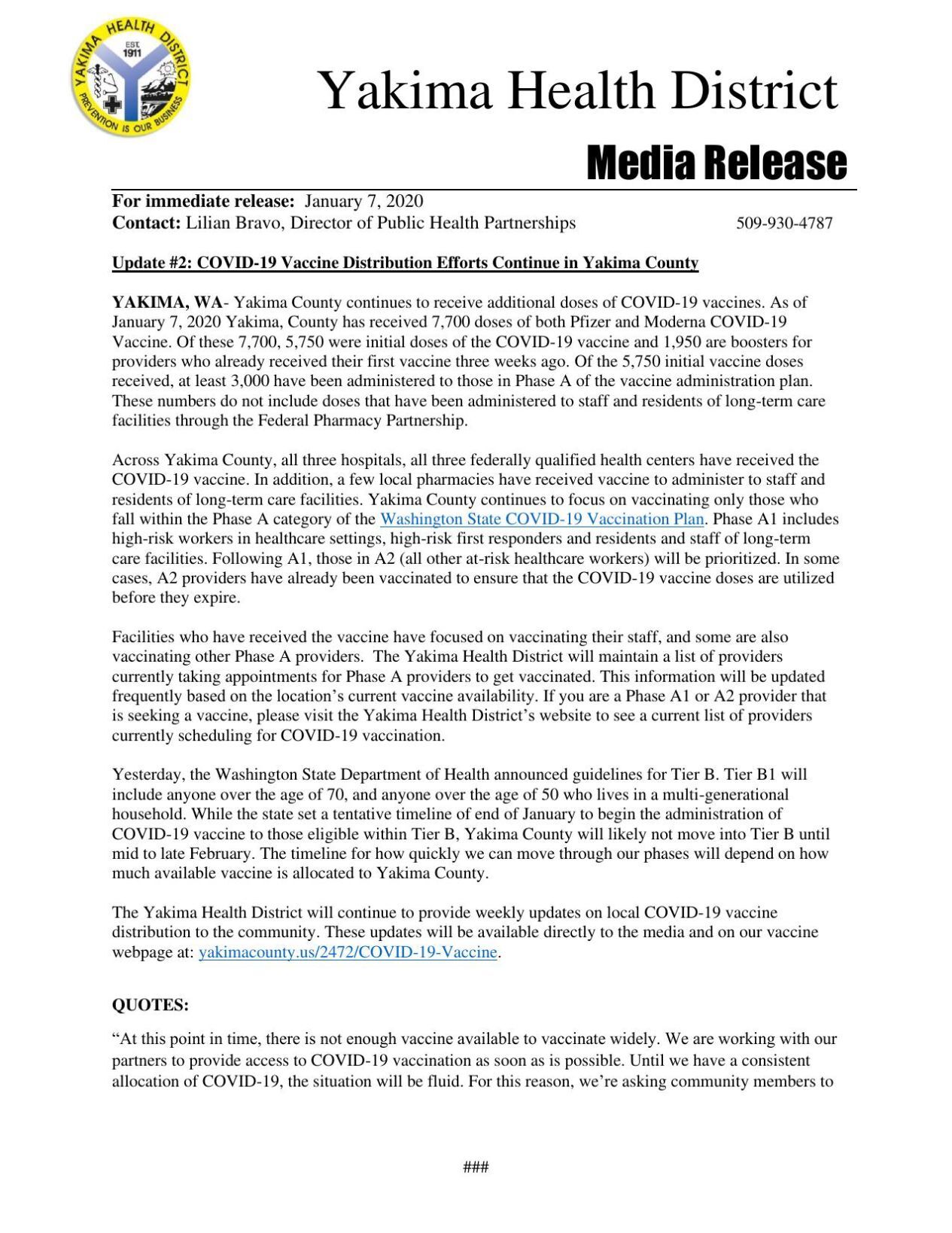 Yakima Health District vaccine update | | yakimaherald.com