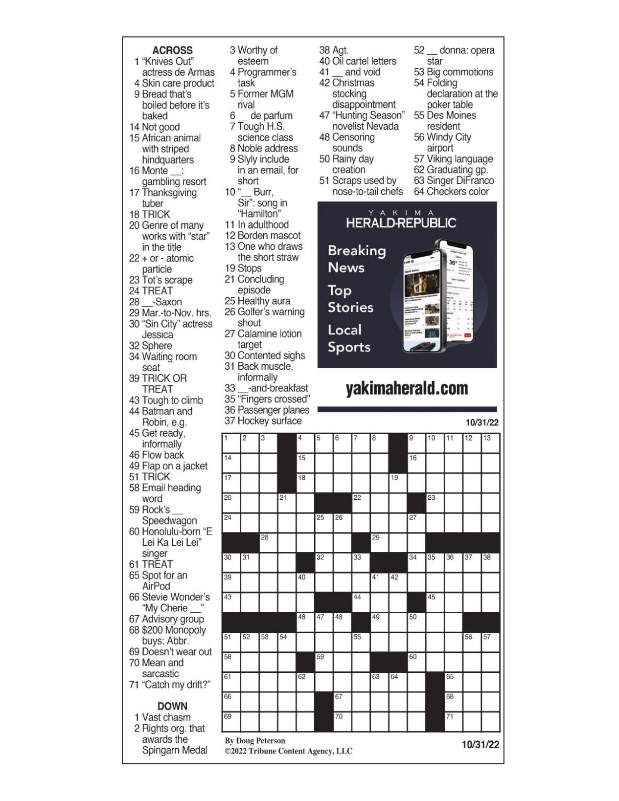 LA Times Crossword: Oct. 31, 2022 | Crosswords | yakimaherald.com