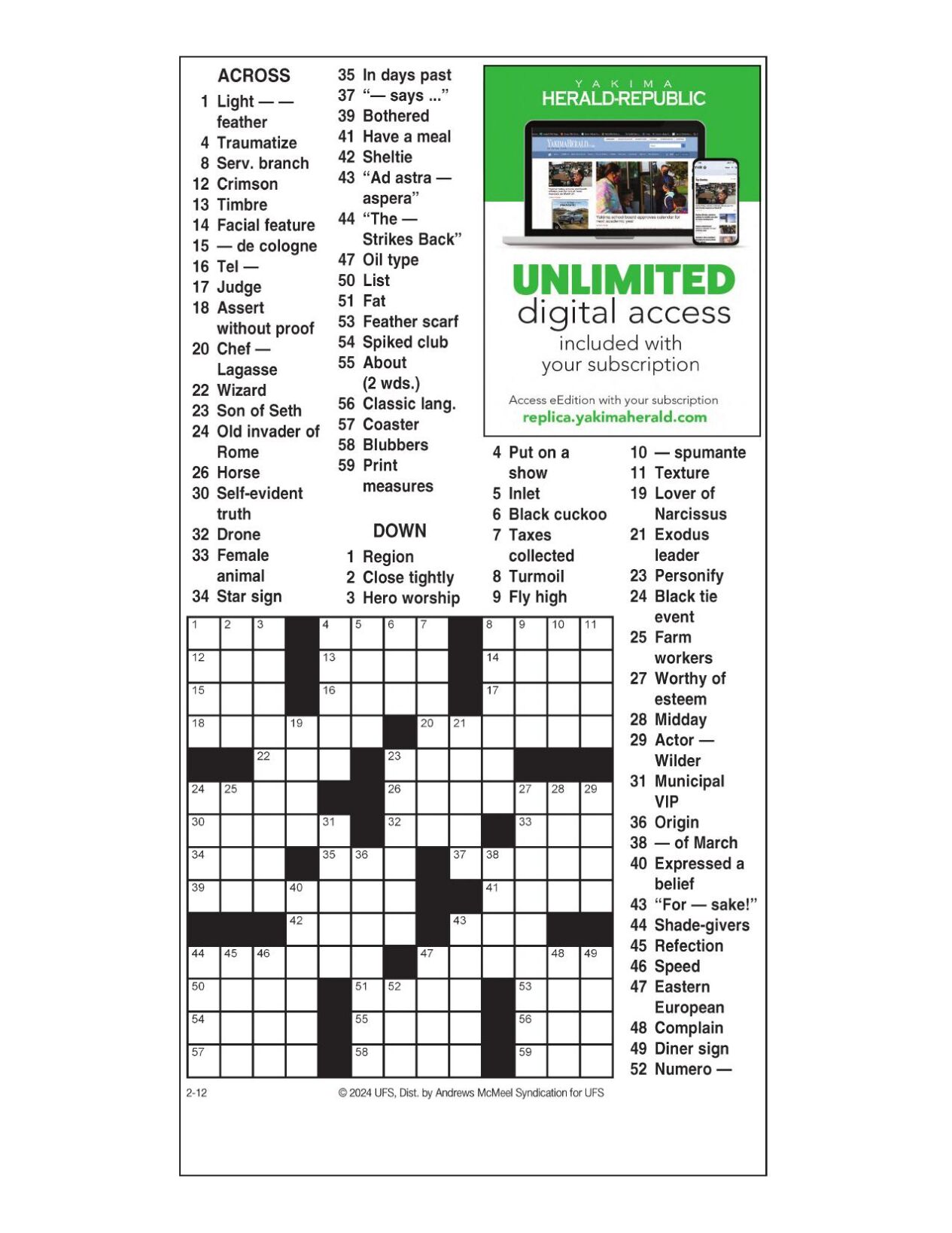 AM Crossword Feb 12 2024 Crosswords Yakimaherald Com   65c9dd5c0a9da.preview 