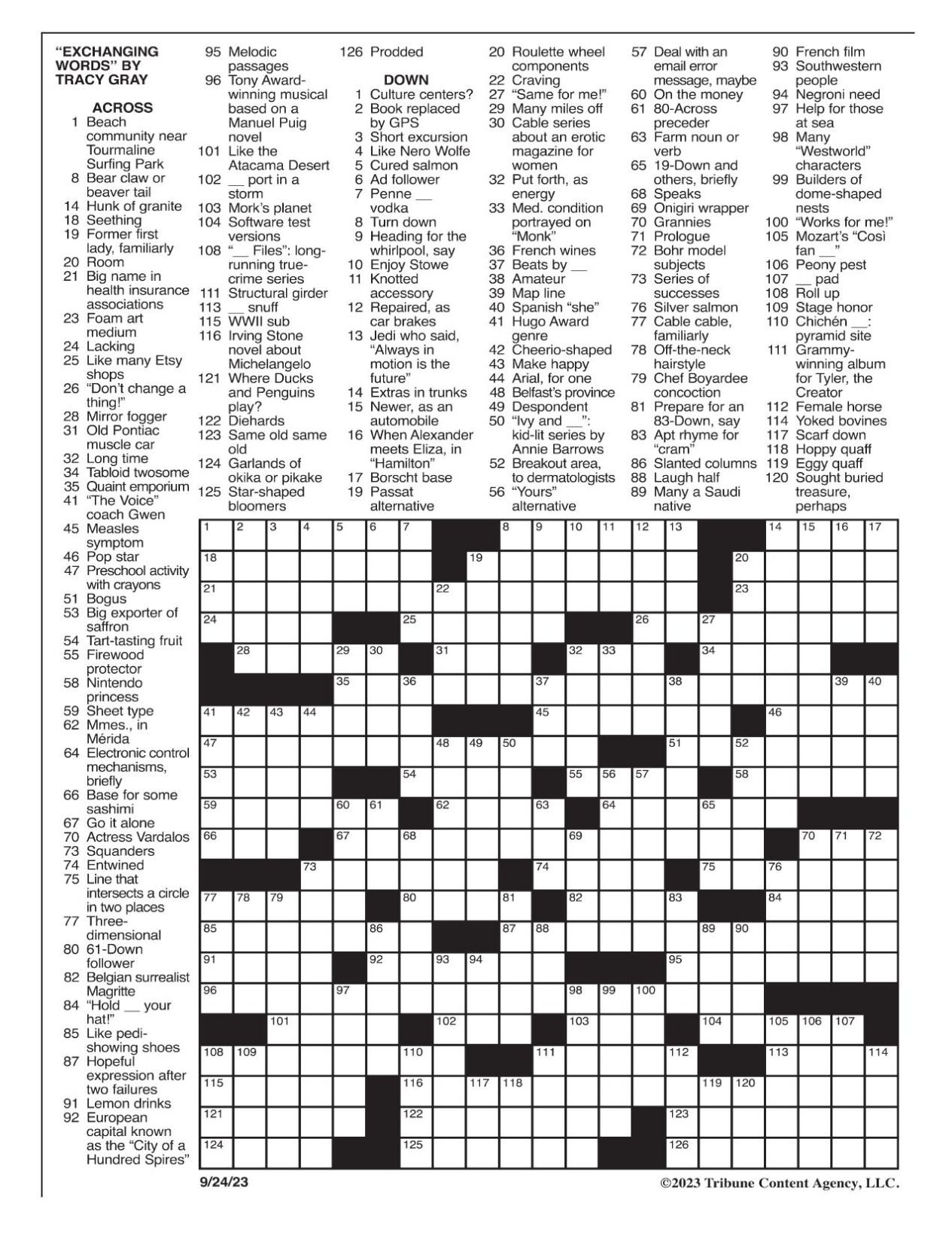 LA Times Crossword 1 Sep 23, Friday 